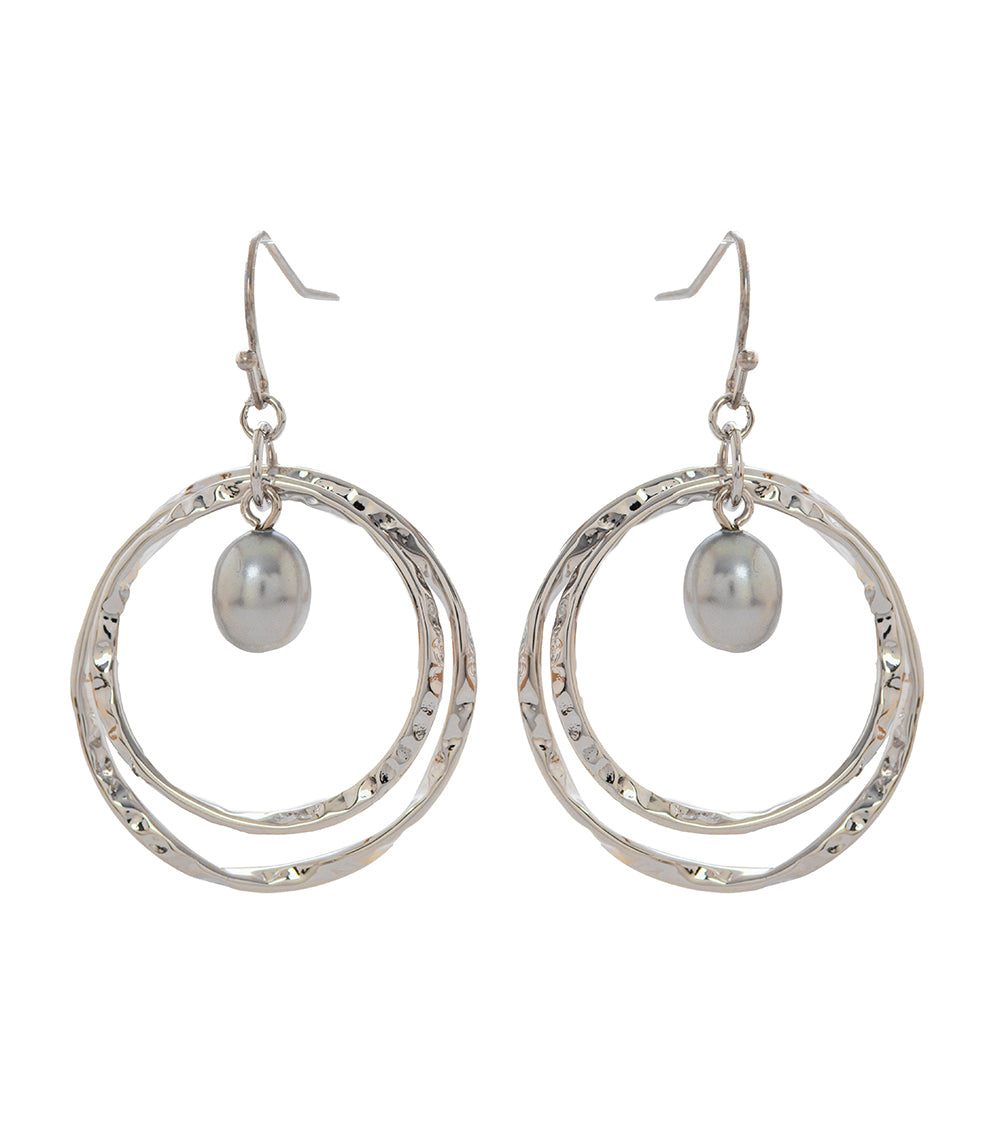 Elegant Pearl Double Circle Earrings - Rhodium Plated Sterling Silver Jewelry for Women | Perfect for Weddings, Parties & Special Occasions