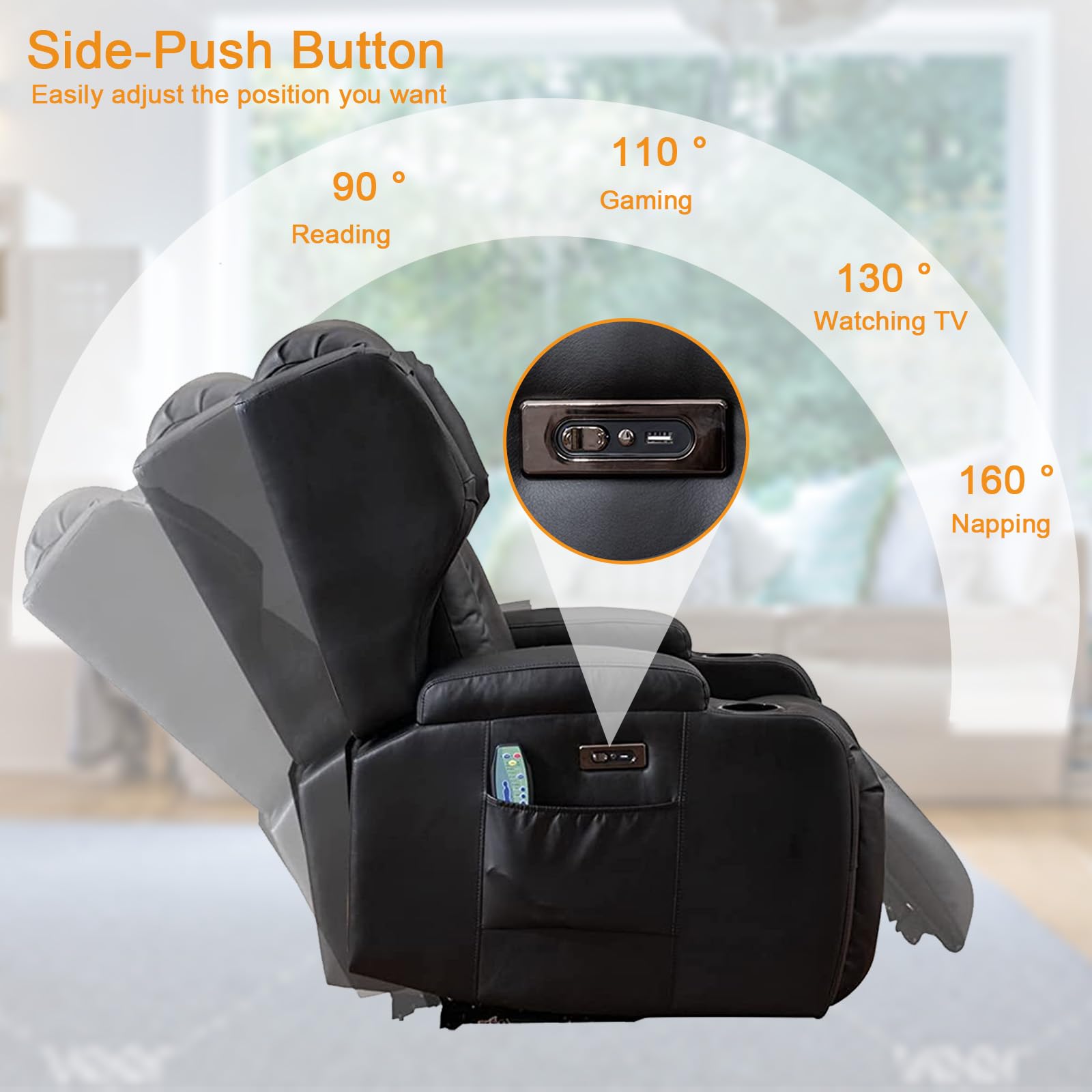 Premium Power Recliner Chair with Heat & Massage - Electric Overstuffed Home Theater Seating, Gaming & Sleeper Recliner with LED Lights, Lumbar Support, USB Ports & Cup Holders - Perfect for Movie Nights, Gaming Sessions & Relaxation at Home