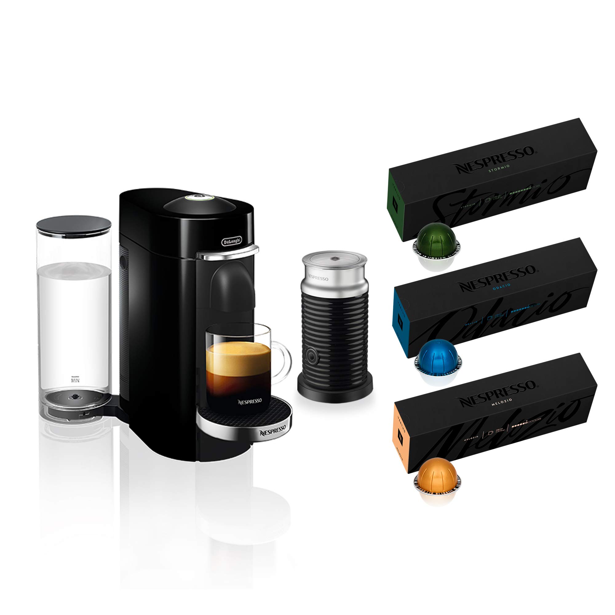 De'Longhi Nespresso VertuoPlus Deluxe Coffee & Espresso Machine with Aeroccino Milk Frother - Black | Includes VertuoLine Variety Pack | Perfect for Home, Office & Entertaining