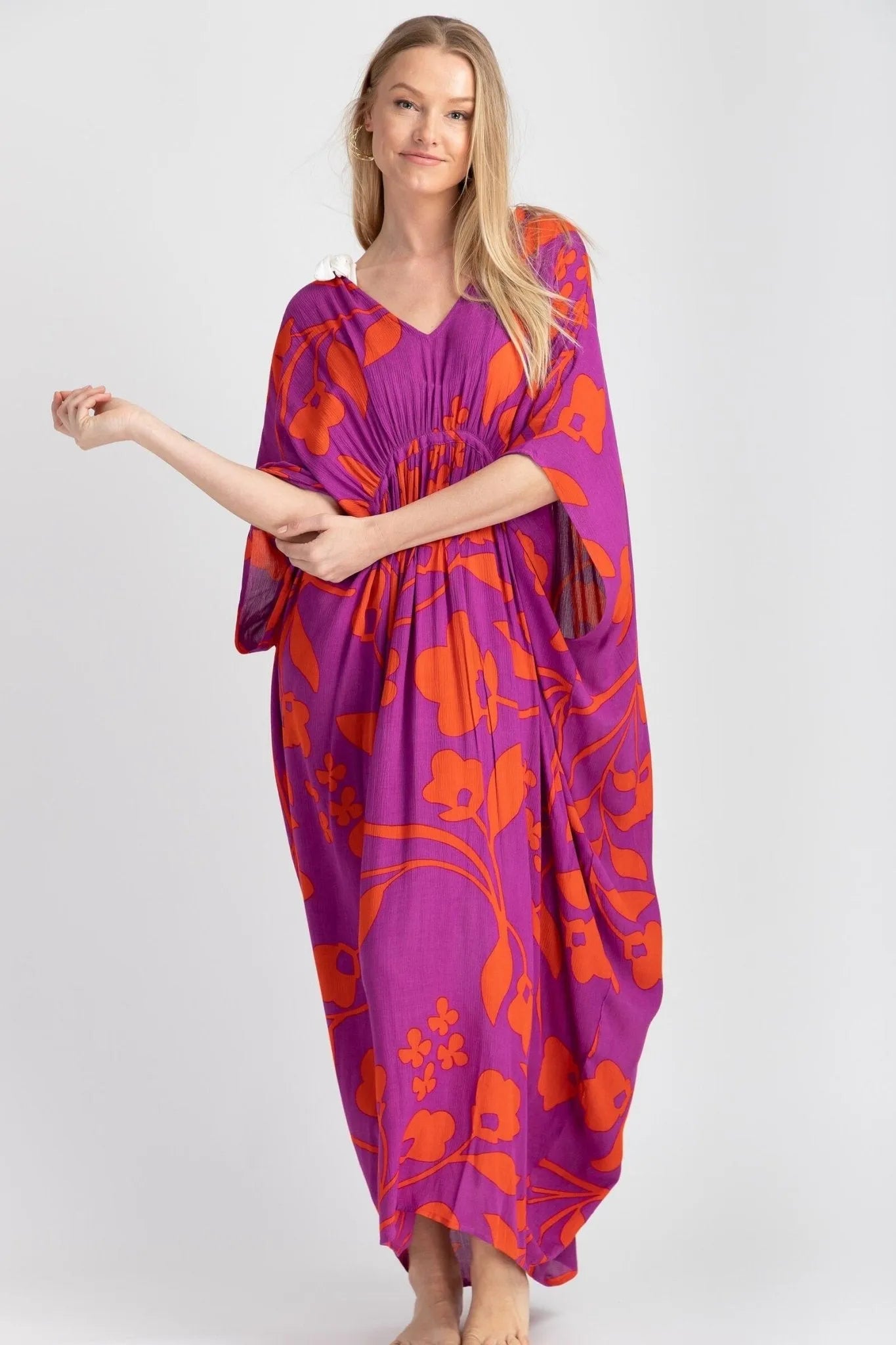 Stylish Floral Print Kaftan Maxi Dress for Women - Boho Beach Cover Up, Pool Party, Summer Vacation Outfit