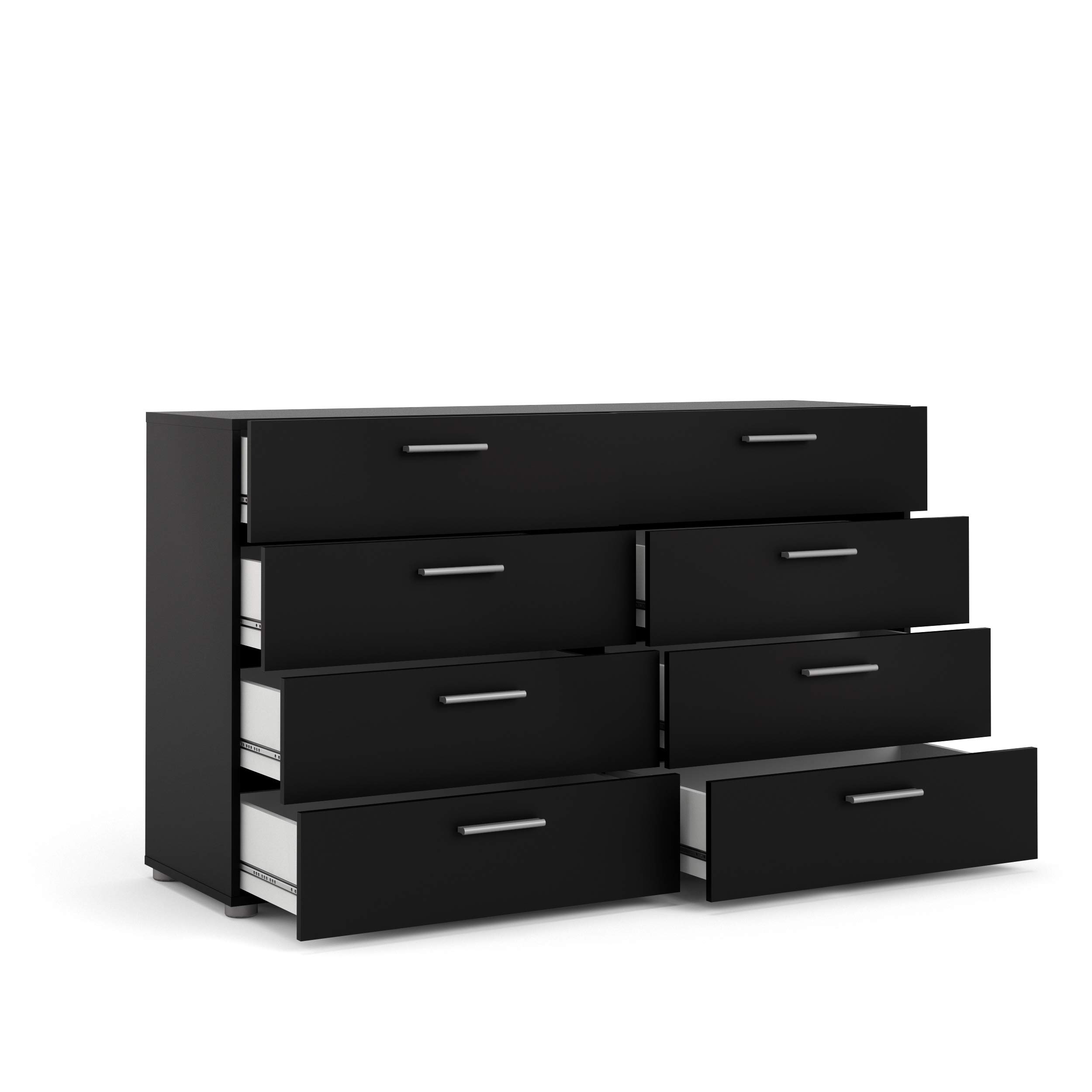 Tvilum 8-Drawer Double Dresser - Modern Black Bedroom Furniture with Silver Handles | Contemporary Storage for Clothes, Bedding & Accessories