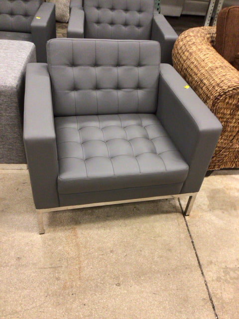 Modern Grey Leather Armchair with Chrome Base - Stylish Living Room, Office, or Lounge Seating for Home & Commercial Spaces
