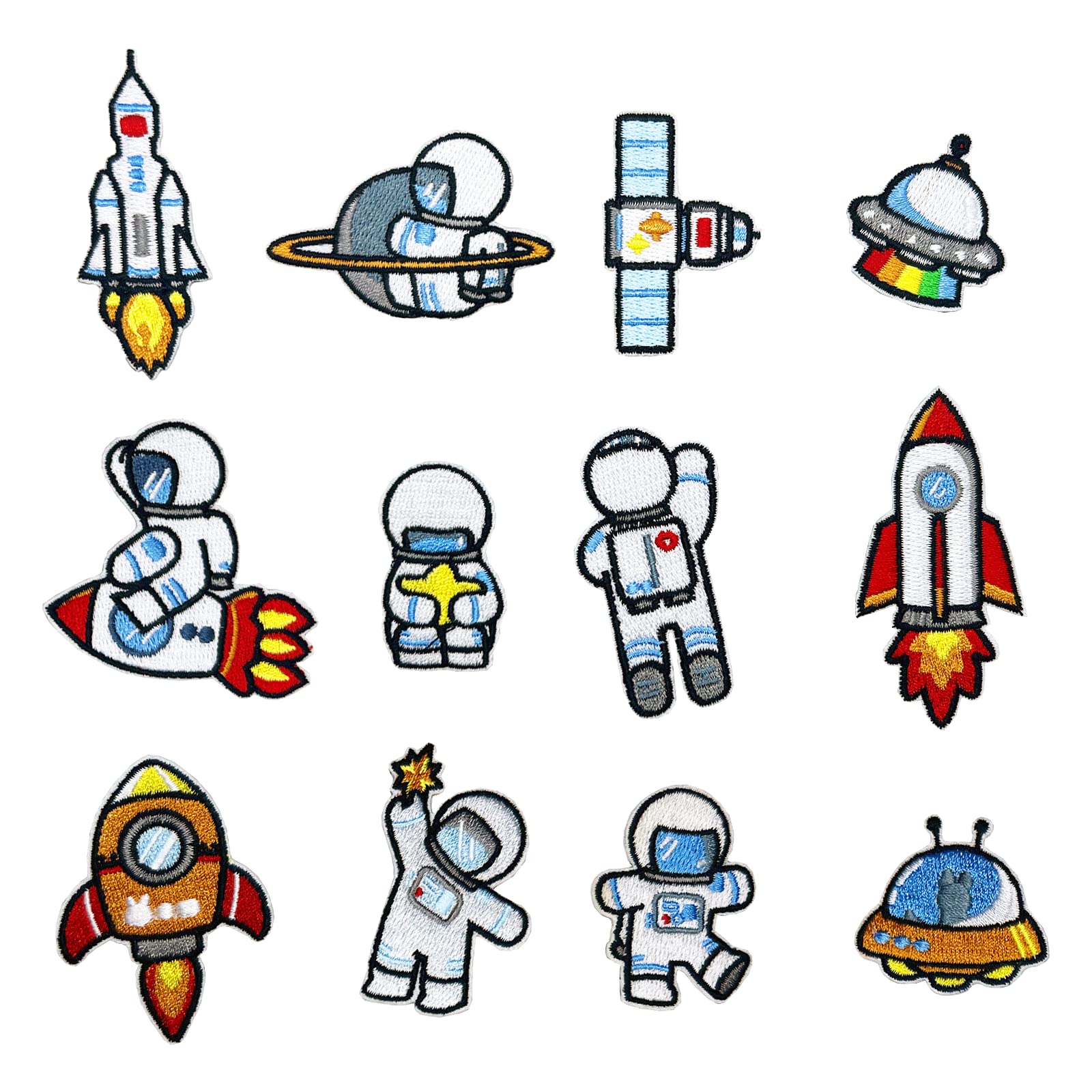 12Pcs Astronaut Rocket Embroidered Iron-On/Sew-On Patches for DIY Clothing, Jackets, Jeans, Backpacks & Hats - Space Themed Craft Supplies for Kids & Adults - Perfect for Costumes, School Projects & Gifts
