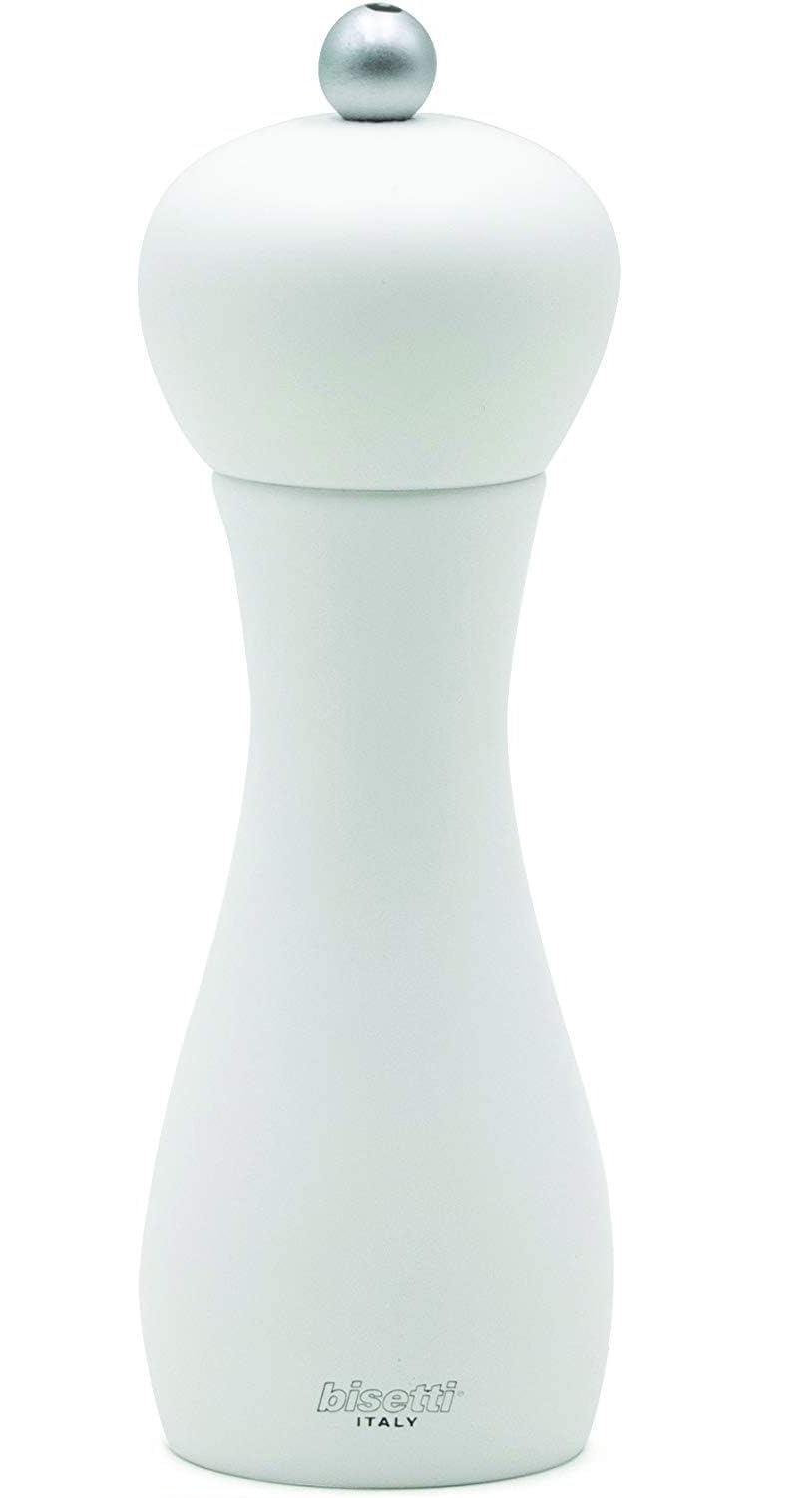 Premium Bisetti Rimini 7-Inch White Beech Wood Pepper Mill with Adjustable Carbon Steel Grinder - Handcrafted in Italy - Perfect for Kitchen, Dining Table & Gourmet Cooking