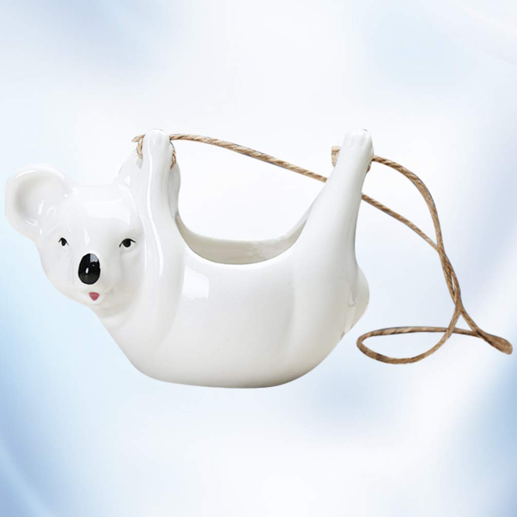 Koala-Shaped Ceramic Hanging Flower Pot - Indoor/Outdoor Wall Planter for House Plants - Decorative Plant Bucket Holder for Home, Garden, Balcony & Patio Decor
