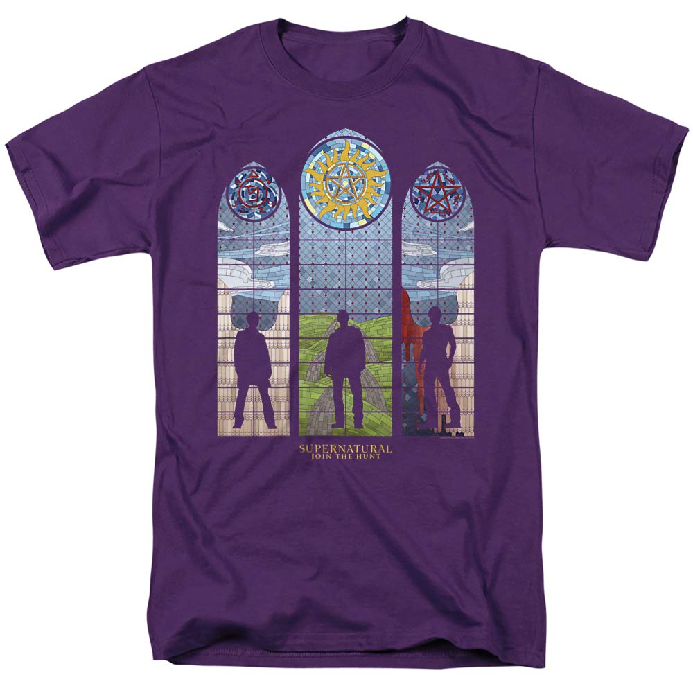 Supernatural Stained Glass Unisex T-Shirt | Purple Graphic Tee for Men & Women | Medium Size | Casual Wear, Gift Idea & Fan Merchandise