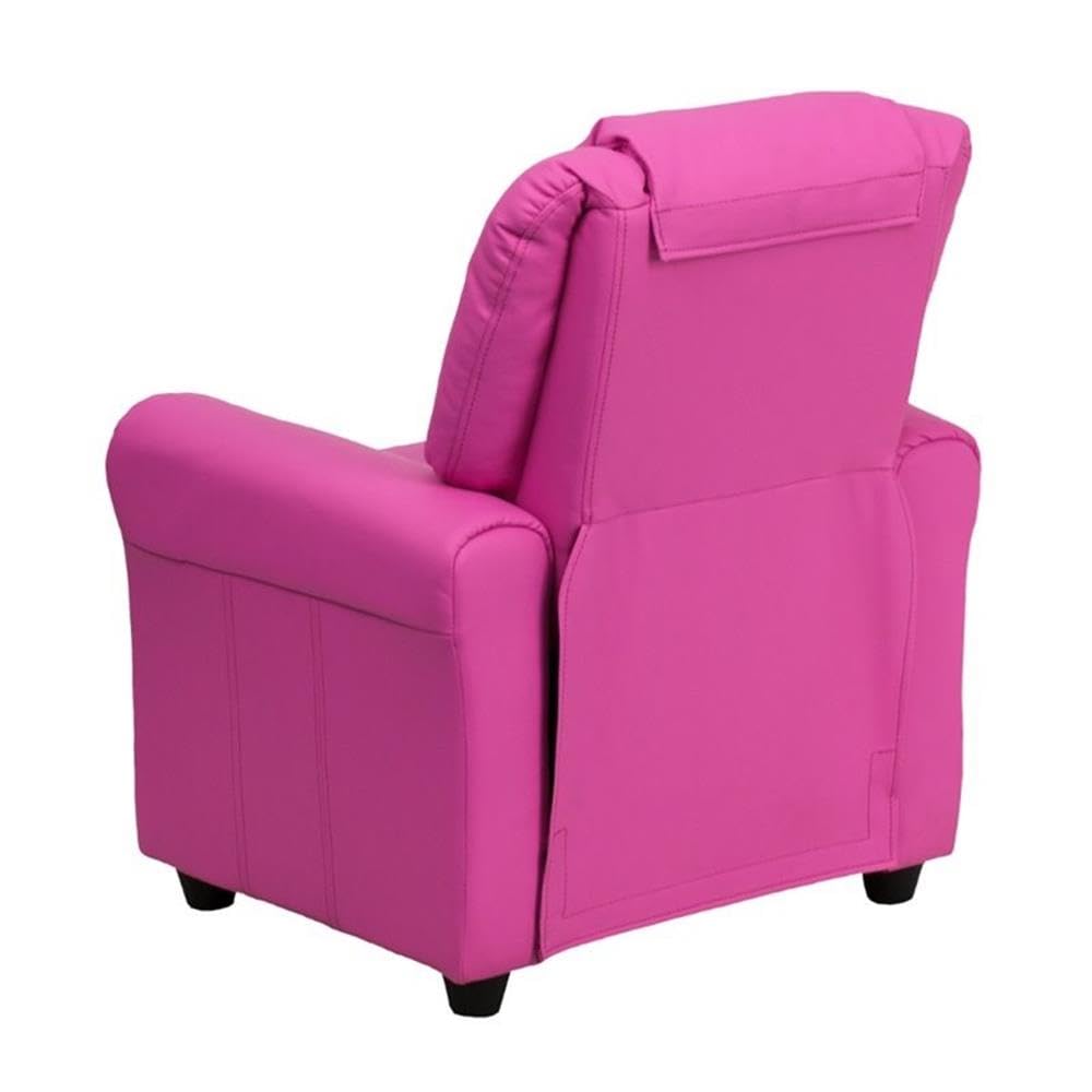 BOWERY HILL Faux Leather Kids Recliner Chair - Hot Pink Color, Comfortable & Durable Children's Lounge Chair for Bedroom, Playroom & TV Room - Perfect Gift for Toddlers & Kids