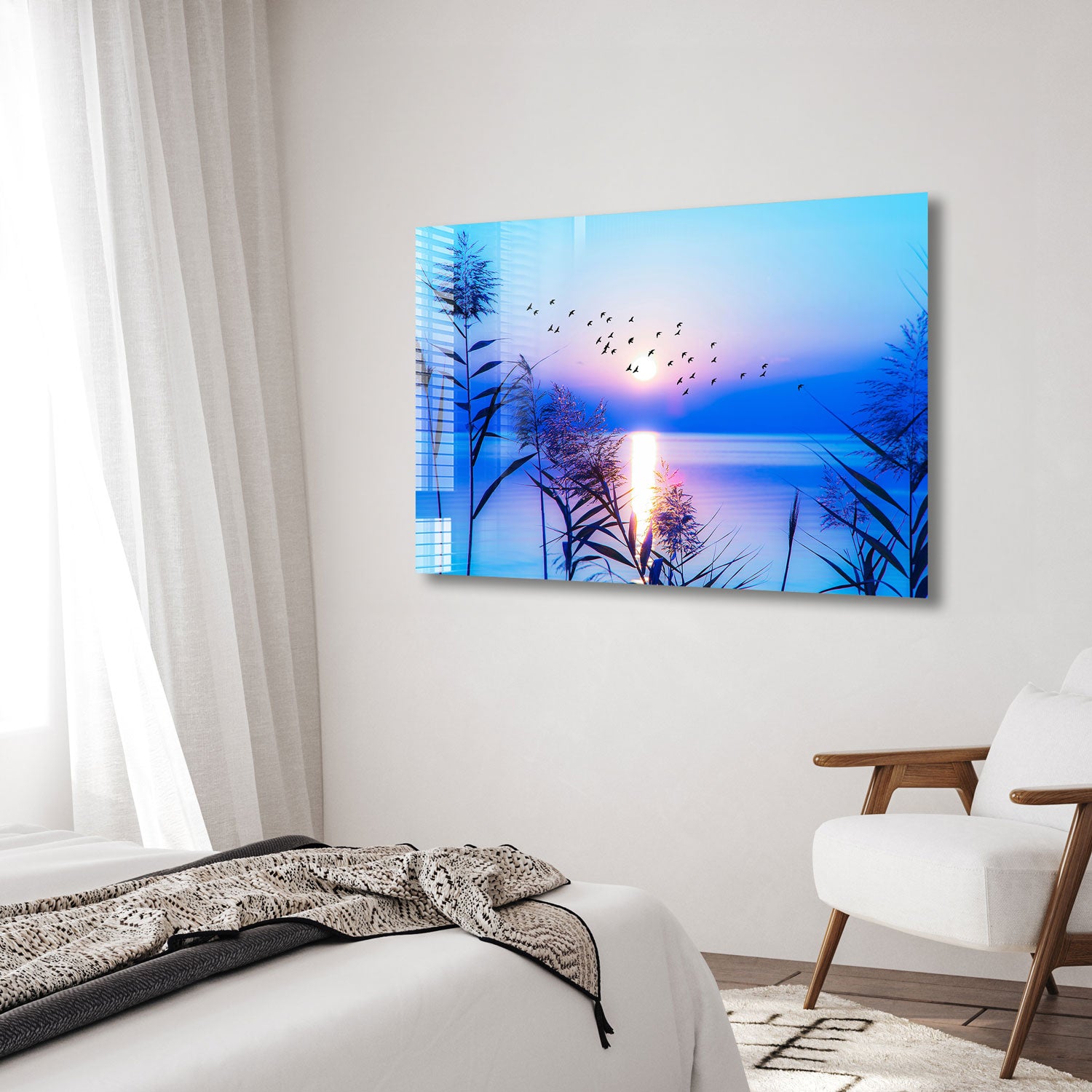Sunset Seaside Wall Art - Coastal Beach Decor for Living Room, Bedroom & Office - Ocean Sunset Painting for Home & Vacation House Decor