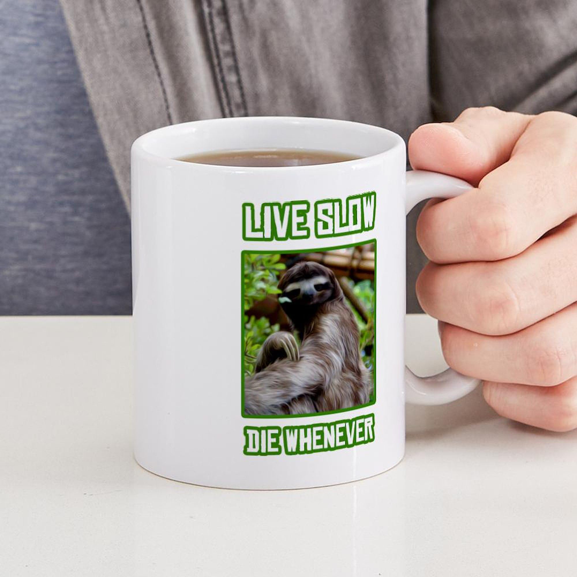 Live Slow Die Whenever 11 oz (325 ml) Ceramic Coffee Mug - Funny Inspirational Quote Cup for Tea, Coffee & Hot Drinks - Perfect for Office, Home & Gifts