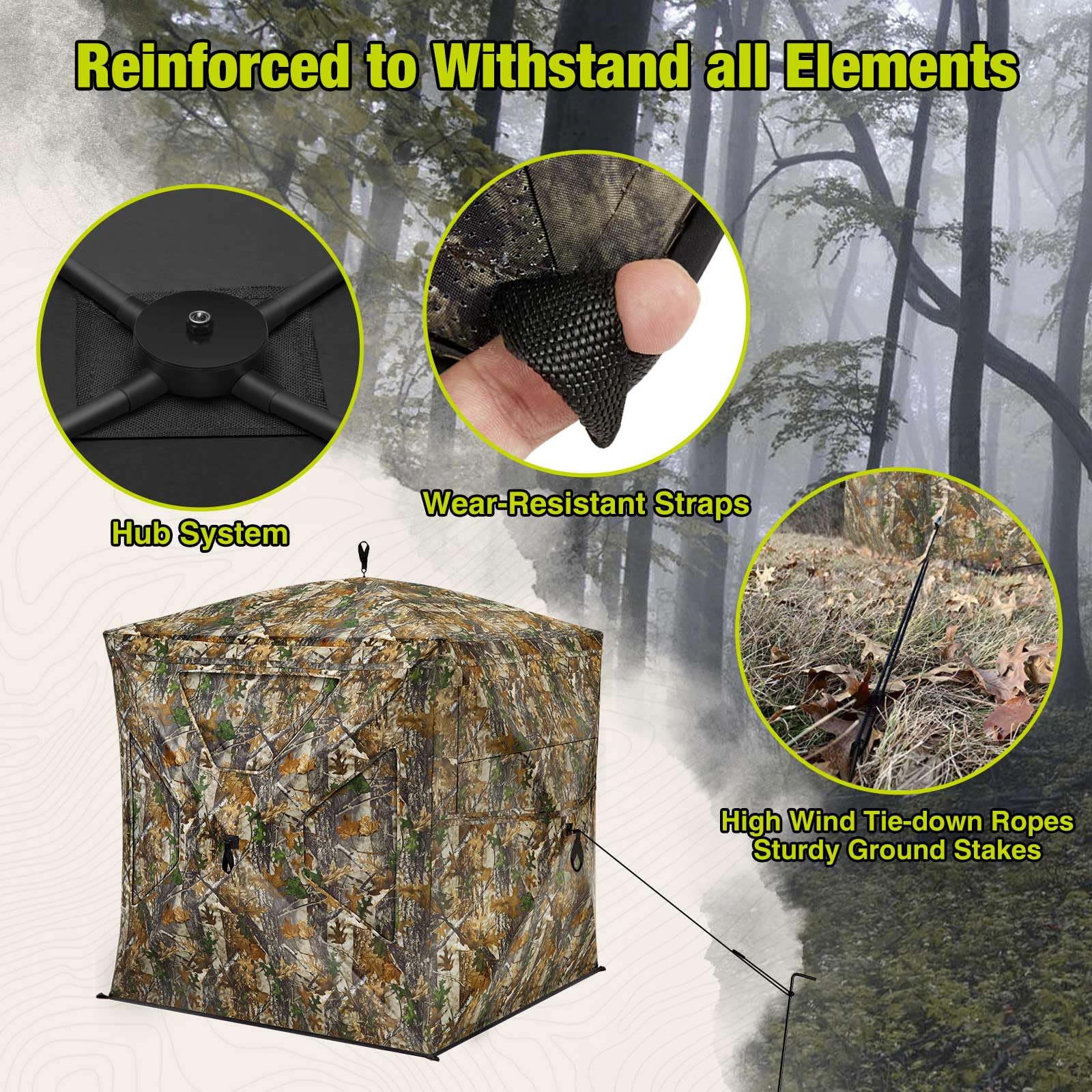 TIDEWE 270° See Through Hunting Blind with Silent Magnetic Door & Sliding Windows - 2-3 Person Pop Up Ground Blind, 300D Camouflage Tent with Carrying Bag (Camouflage & Veil Rush) - Perfect for Deer Hunting, Wildlife Observation, and Outdoor Photography