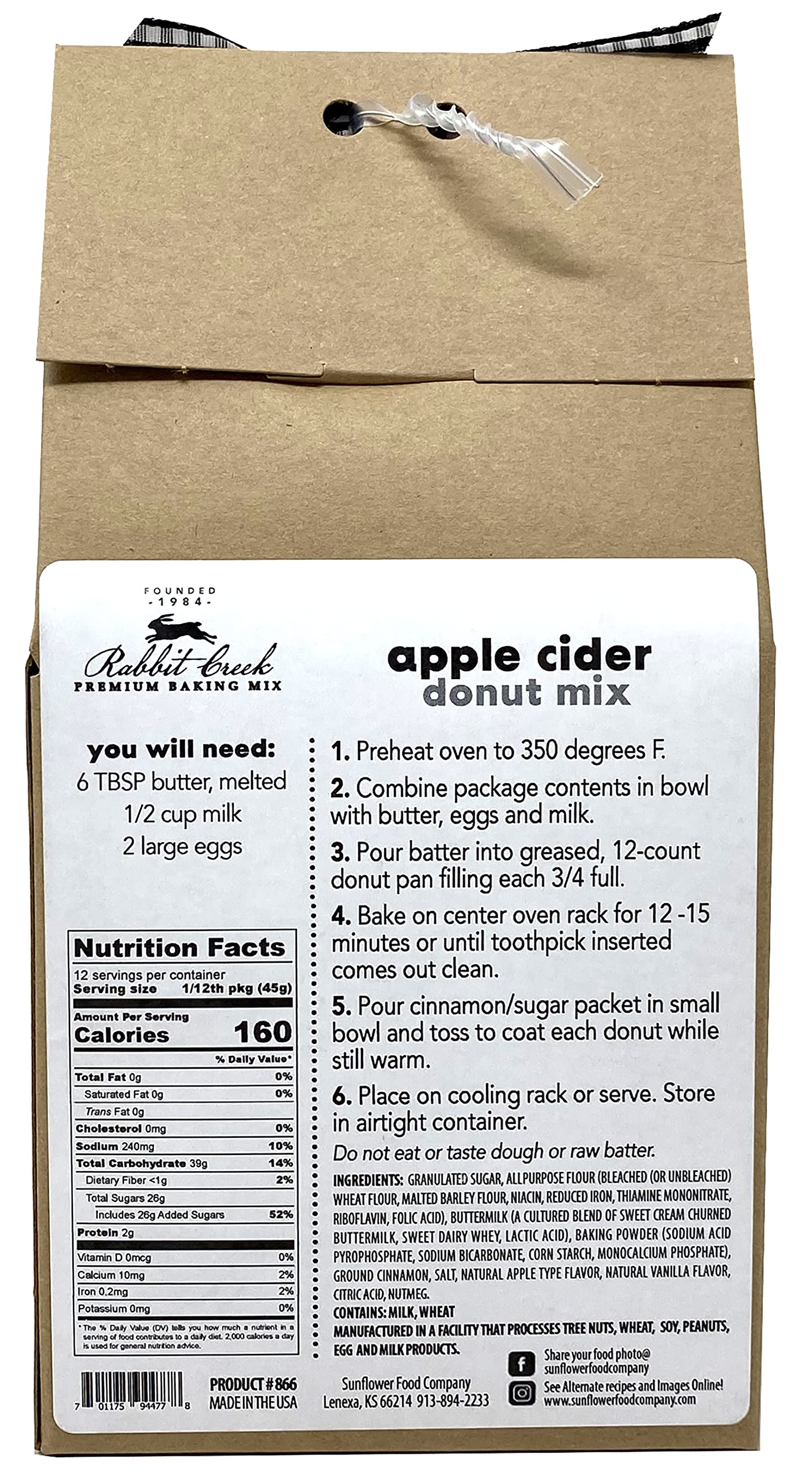 Rabbit Creek Apple Cider Donut Mix with Dusting Sugar - Easy Baked Donut Recipe Kit - Perfect for Breakfast, Snacks & Holiday Baking - Homemade Donut Baking Mix for Family Gatherings