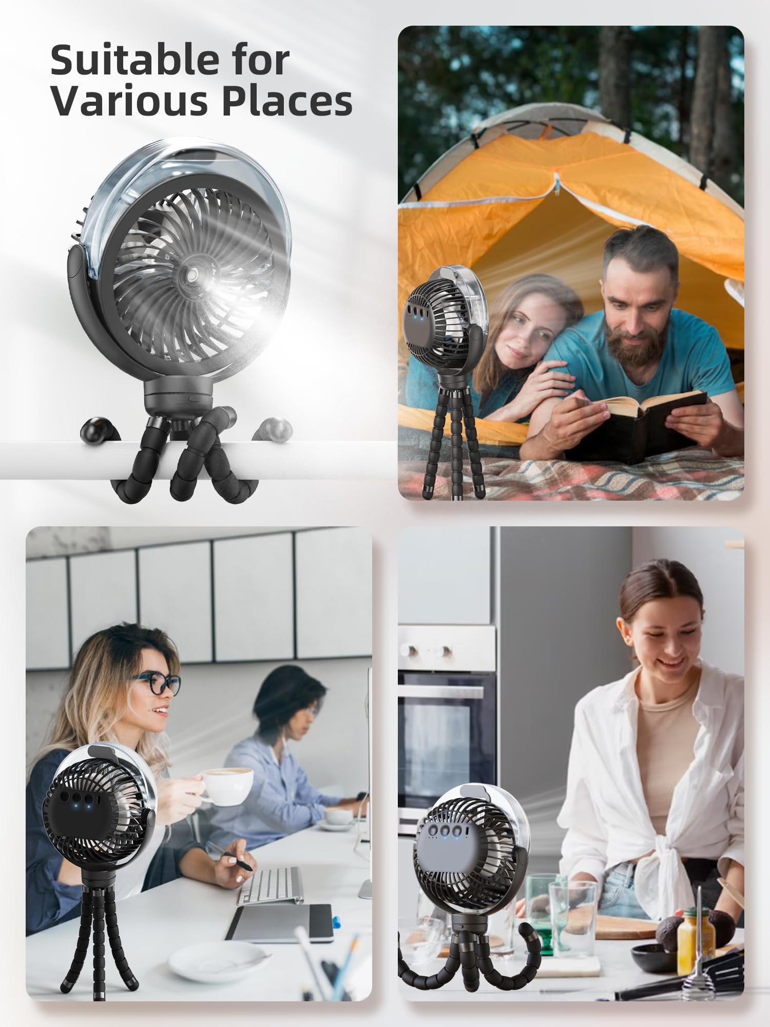 6000mAh Misting Stroller Fan with LED Light - 360° Adjustable Portable Fan with Flexible Tripod for Baby Stroller, Office Desk, Travel, Gym & Outdoor Activities | Personal Cooling Fan for Hot Weather