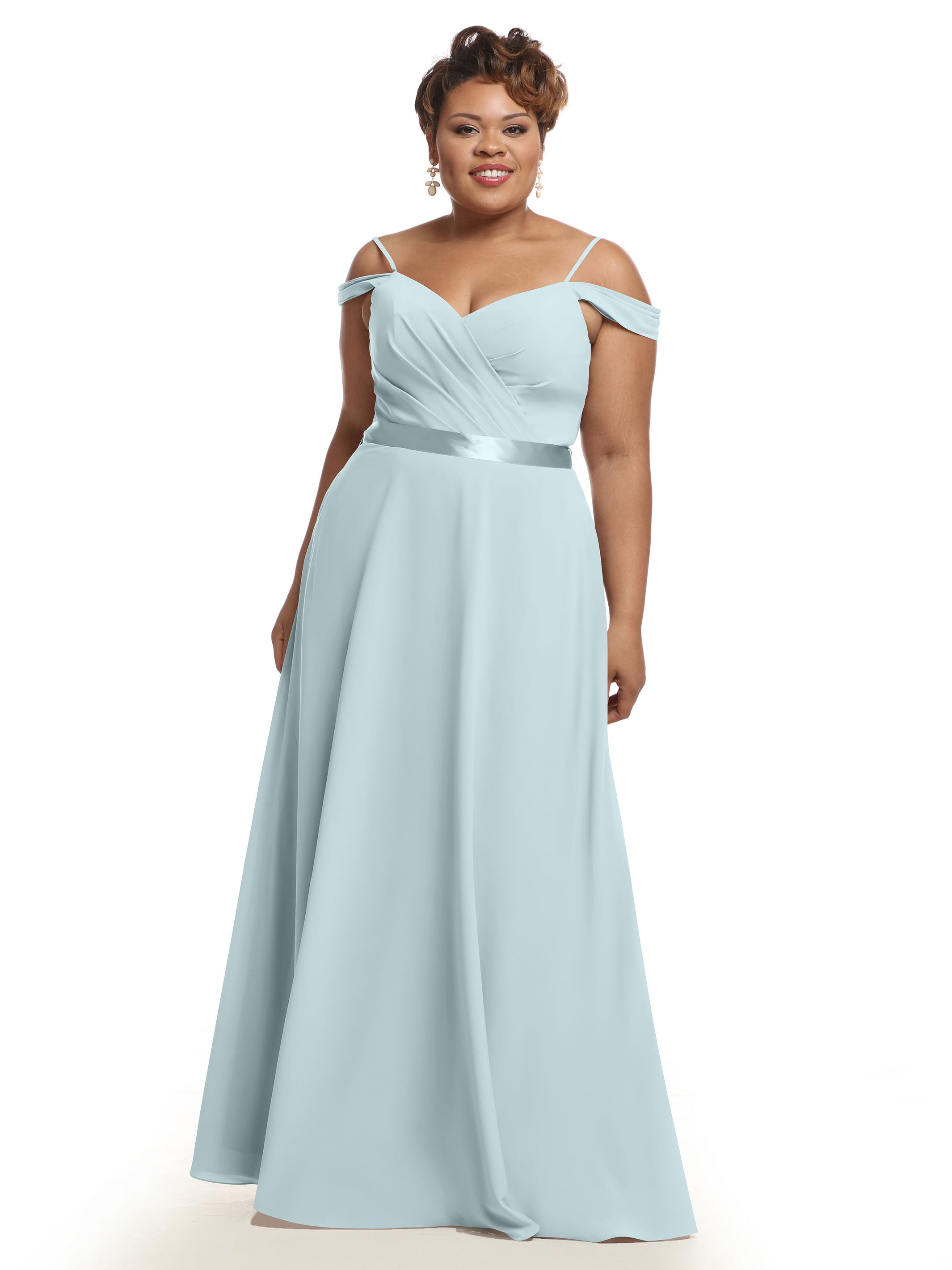 Elegant 80106 Off-The-Shoulder Stretch Chiffon A-Line Bridesmaid Dress with Sash - Perfect for Weddings, Formal Events & Special Occasions