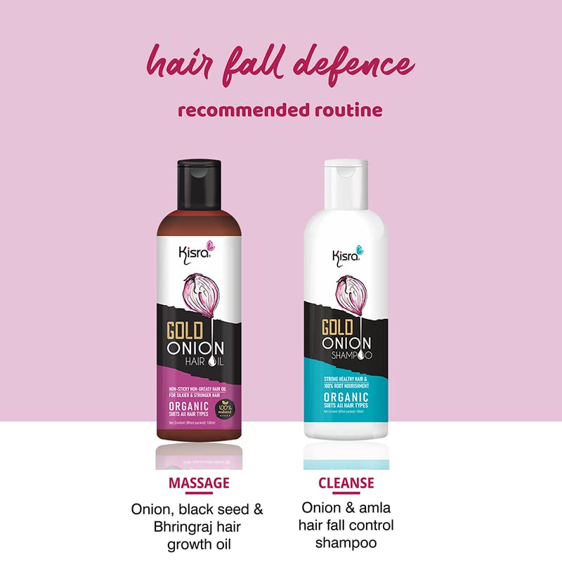 Kisra Gold Organic Onion Hair Oil for Hair Growth - 100% Natural with Black Seed, Red Onion & Coconut Oil - Controls Hair Fall & Promotes Healthy Hair - 100ml (Pack of 1) - Perfect for Daily Hair Care & Scalp Treatment