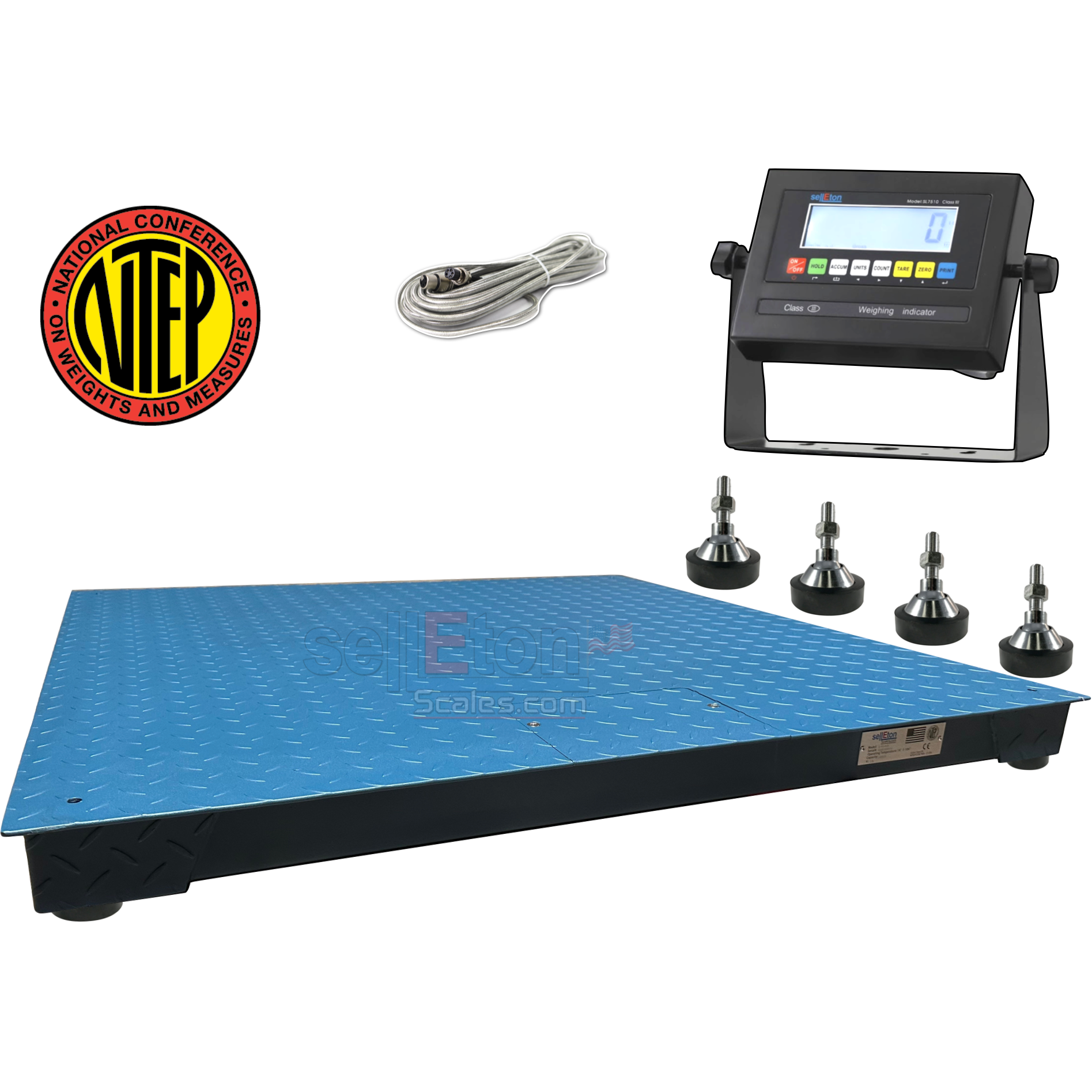 SellEton SL 800 4x4 NTEP Certified 10,000 lb Capacity Floor Scale with Ramp - Heavy Duty Industrial Weighing Solution for Warehouses, Shipping & Logistics (4' x 4' Platform, 2 lb Graduation)