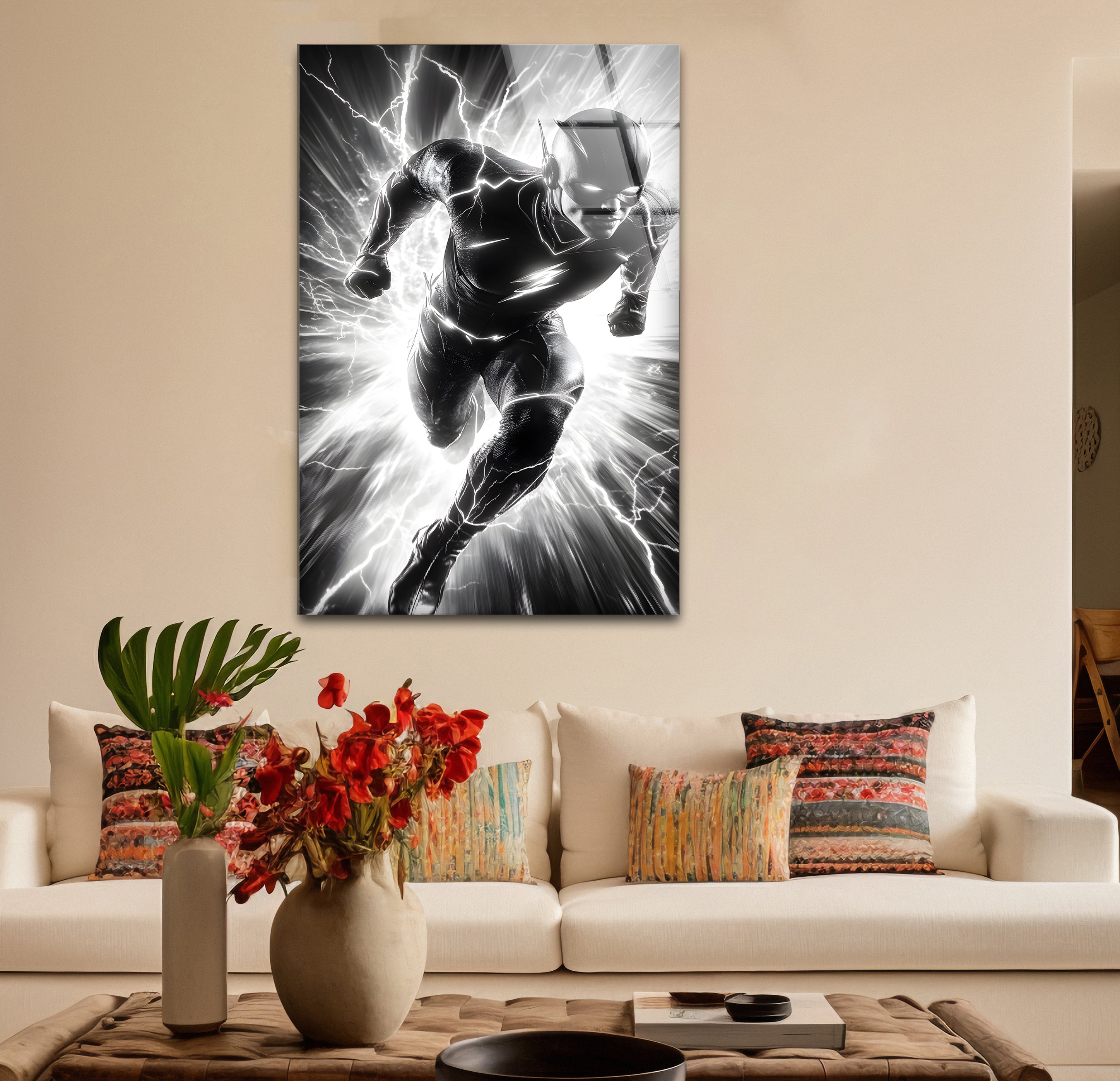 Black and White Flash Glass Wall Art - Modern Abstract Home Decor for Living Room, Bedroom & Office - Perfect for Gifts and Interior Design