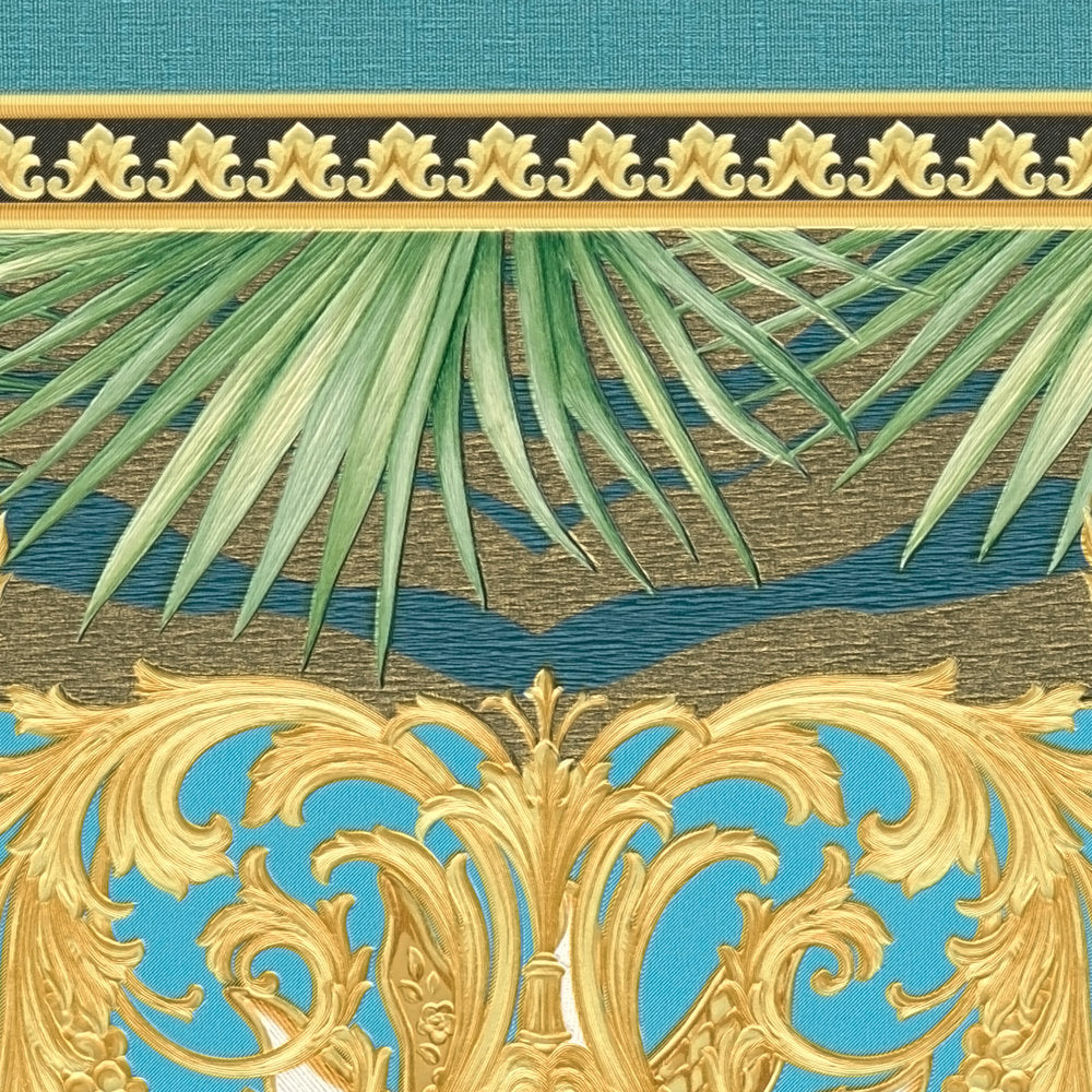 Versace 5 Ornate Palm Print Silk Scarf - Luxury Fashion Accessory for Women, Perfect for Parties, Weddings & Special Occasions