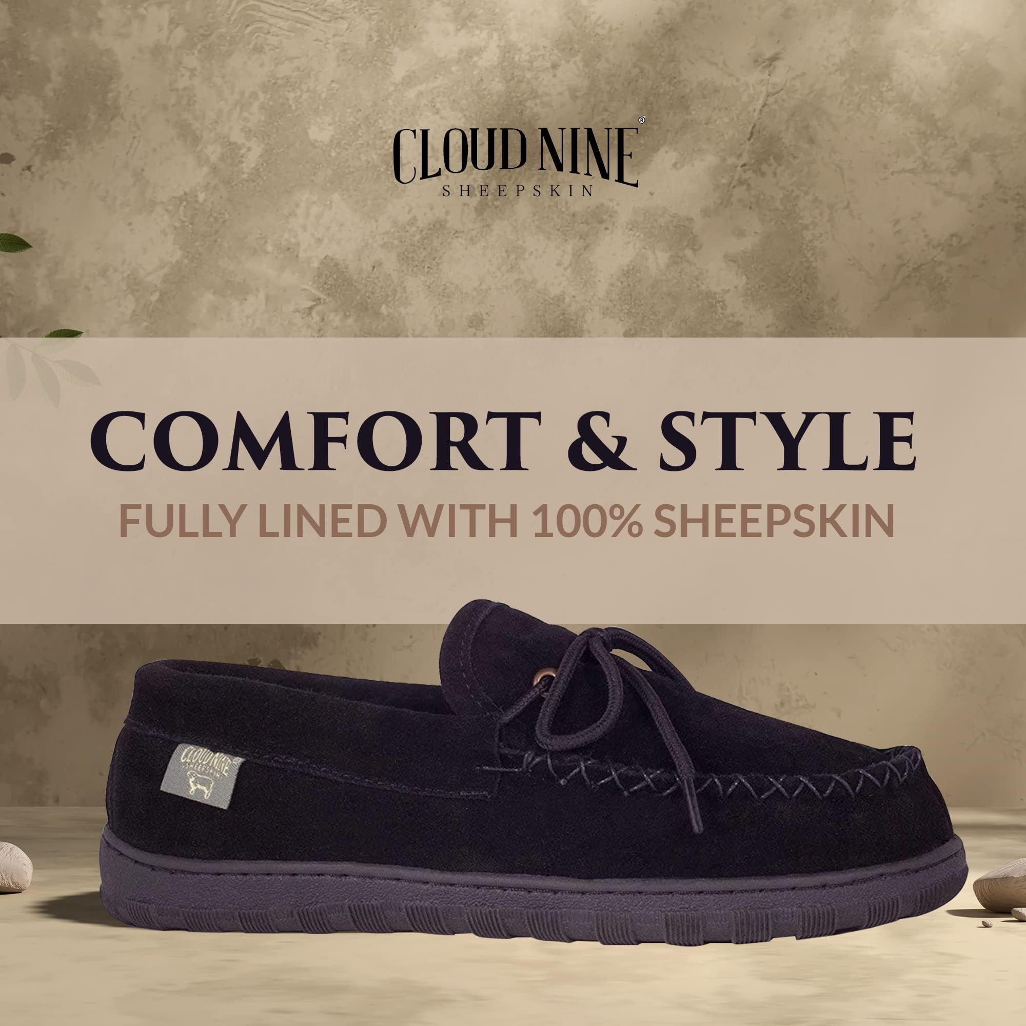 Men's Sheepskin Lined Moccasin Slippers - Soft Indoor/Outdoor Slip-On House Shoes for Comfort & Warmth - Perfect for Home, Office, and Casual Wear