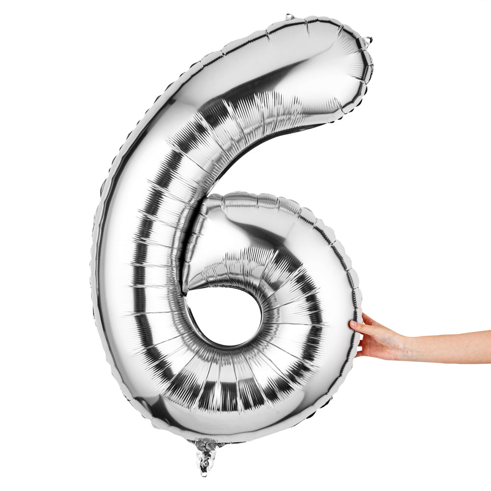 Balloonify Silver Mylar Number 6 Balloon - 40 Inch Large Foil Balloon for Birthday Parties, Anniversaries & Celebrations - 1 Count Box