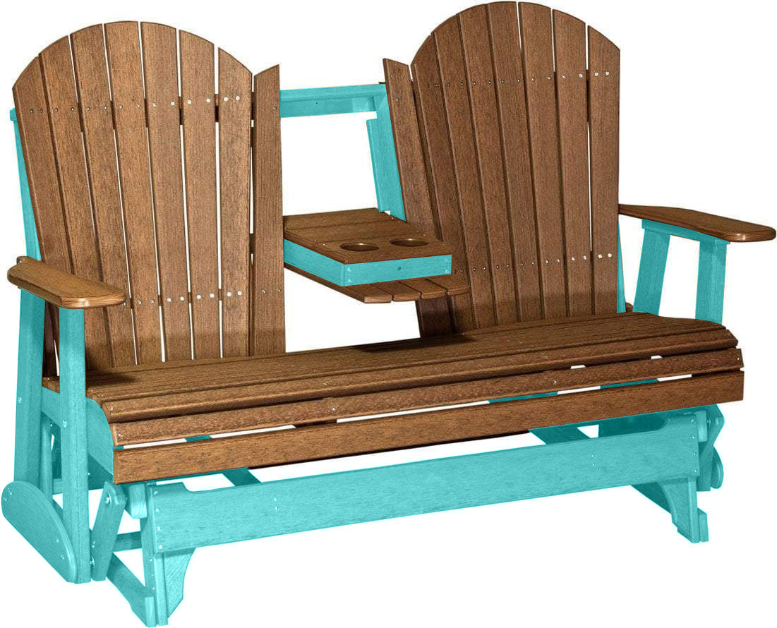 LuxCraft Antique Mahogany 5 ft. Recycled Plastic Adirondack Outdoor Glider Chair - Patio, Garden, Deck & Porch Swing for Relaxing