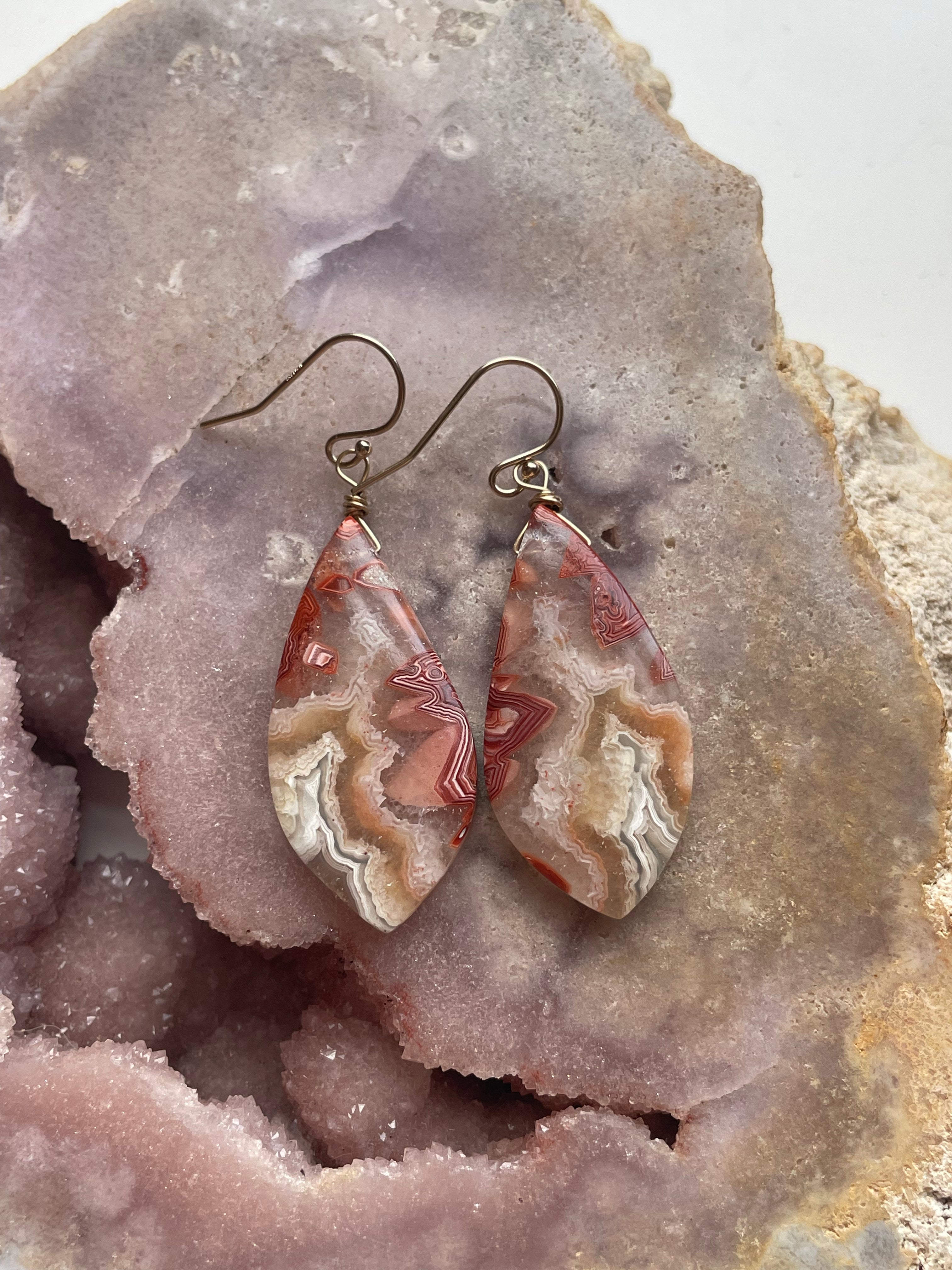 Crazy Lace Agate Earrings - Gold Filled Handmade Boho Jewelry for Women | Perfect for Parties, Weddings & Everyday Wear