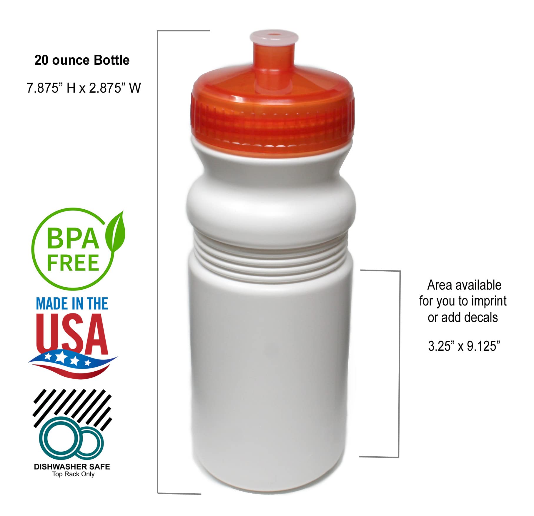Rolling Sands 20oz BPA-Free Sports Water Bottles 100-Pack | Made in USA | Dishwasher Safe | Ideal for Gyms, Schools & Outdoor Activities