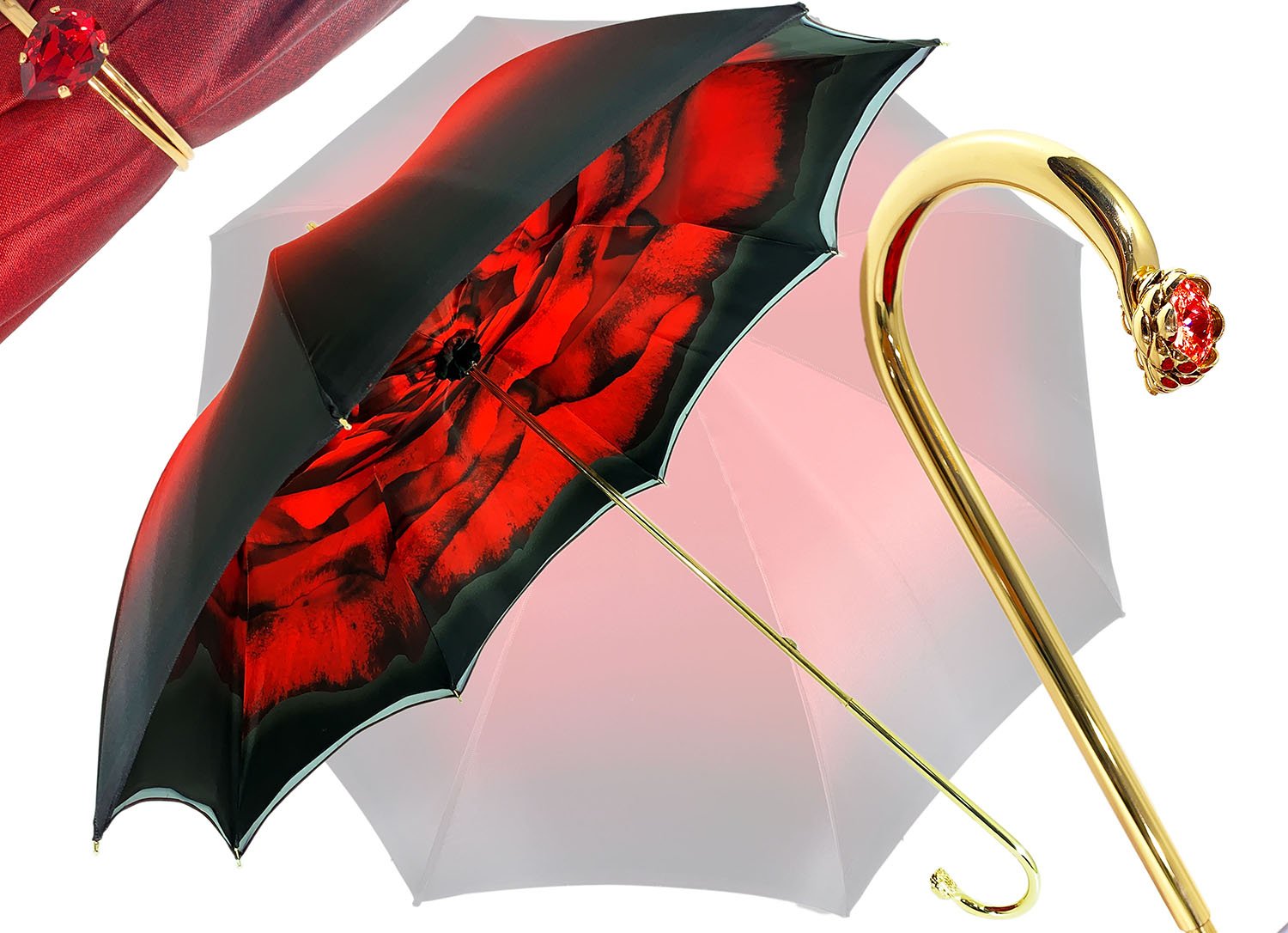 Stylish Red Umbrella with Elegant Rose Pattern - Perfect for Rainy Days, Weddings & Outdoor Events