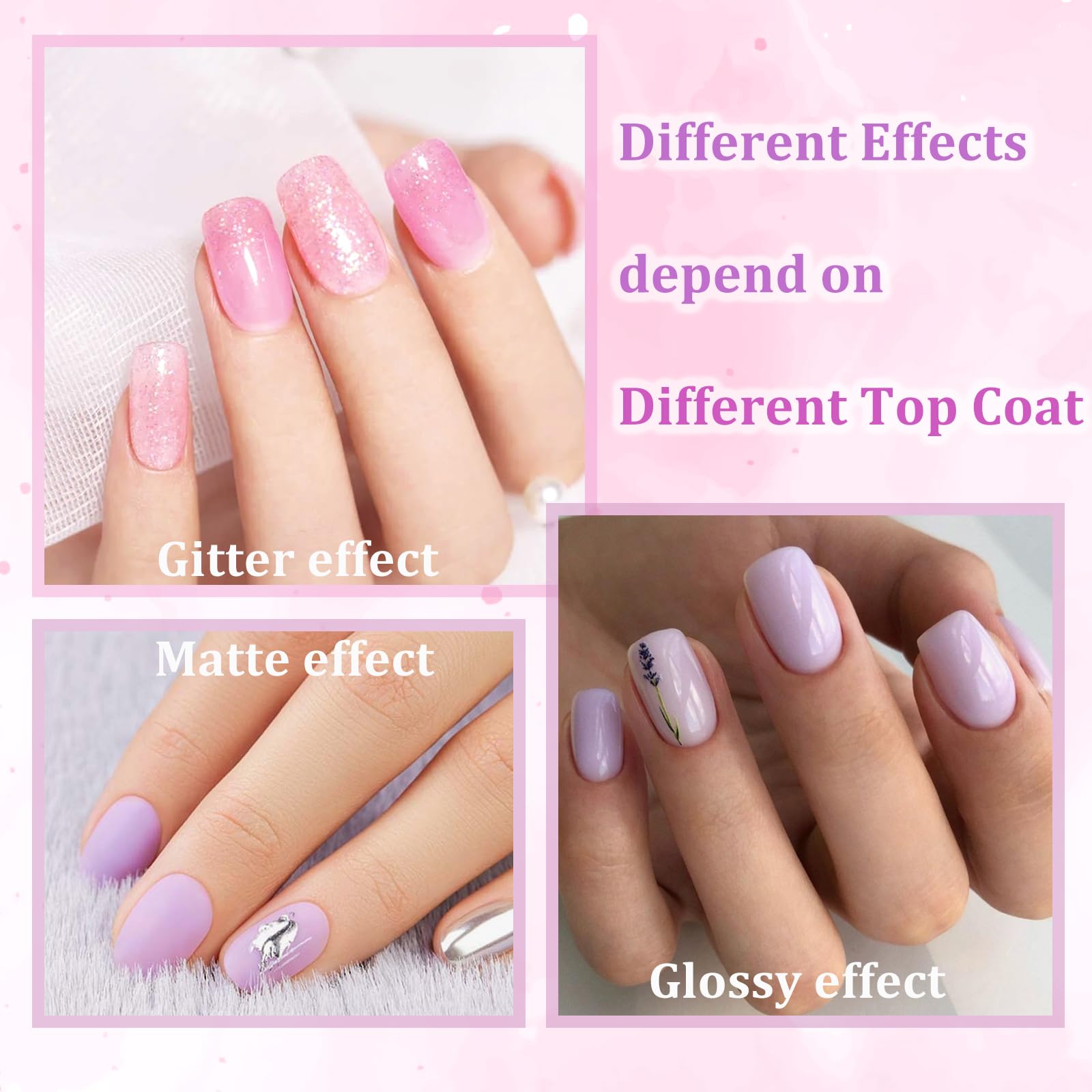 Quick Dry Pink Nail Polish Set for Women - 4 Colors Glitter Nail Polish Kit with Light Pink, Purple Shades - Chip Resistant, Long Lasting & Glossy Finish | Perfect for DIY Manicures at Home, Parties & Gifts