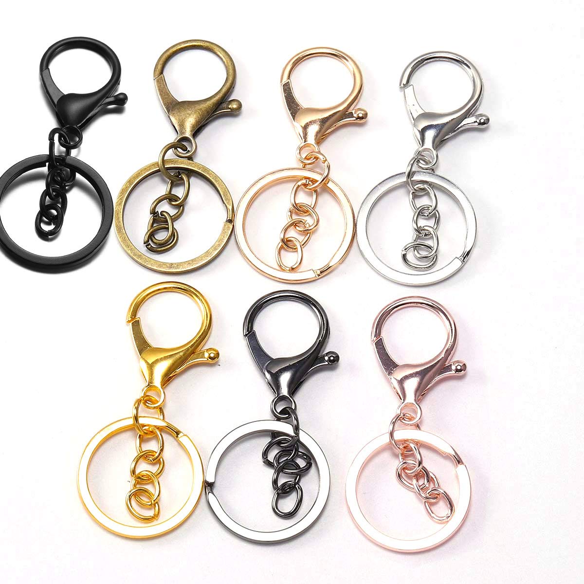6 Colors Rhodium Plated Lobster Clasp Keychain Rings - 5pcs/Lot (30mm Ring, 70mm Chain) - Jewelry Making Supplies & DIY Key Hooks for Home, Office, Travel & Gifts
