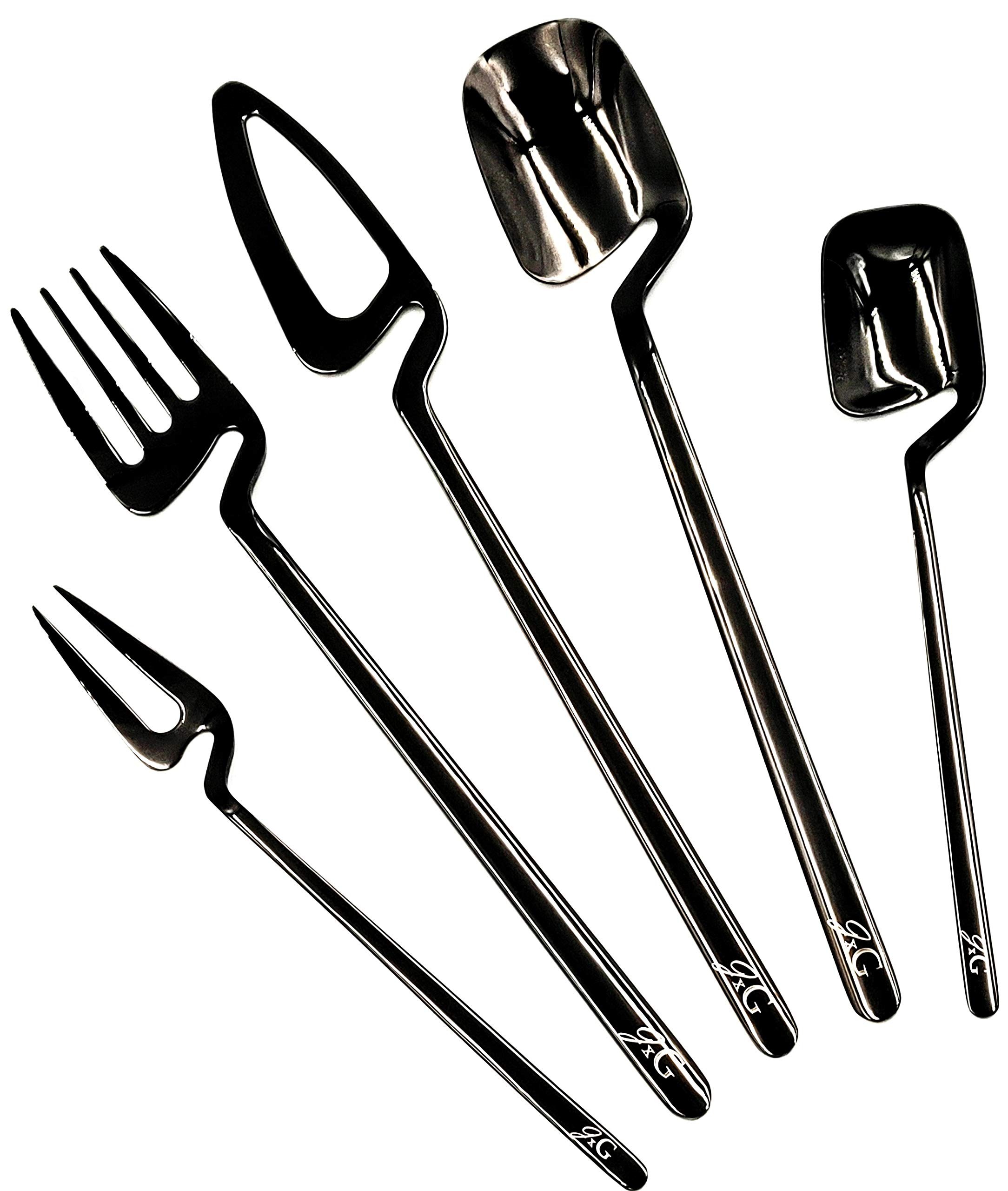 Premium Jade X Ginger Modern Flatware Set - 20-Piece Luxury Stainless Steel Cutlery Set with Elegant Gift Case (Black) | Dishwasher Safe Forks, Knives & Spoons | Perfect for Fine Dining, Dinner Parties & Wedding Gifts