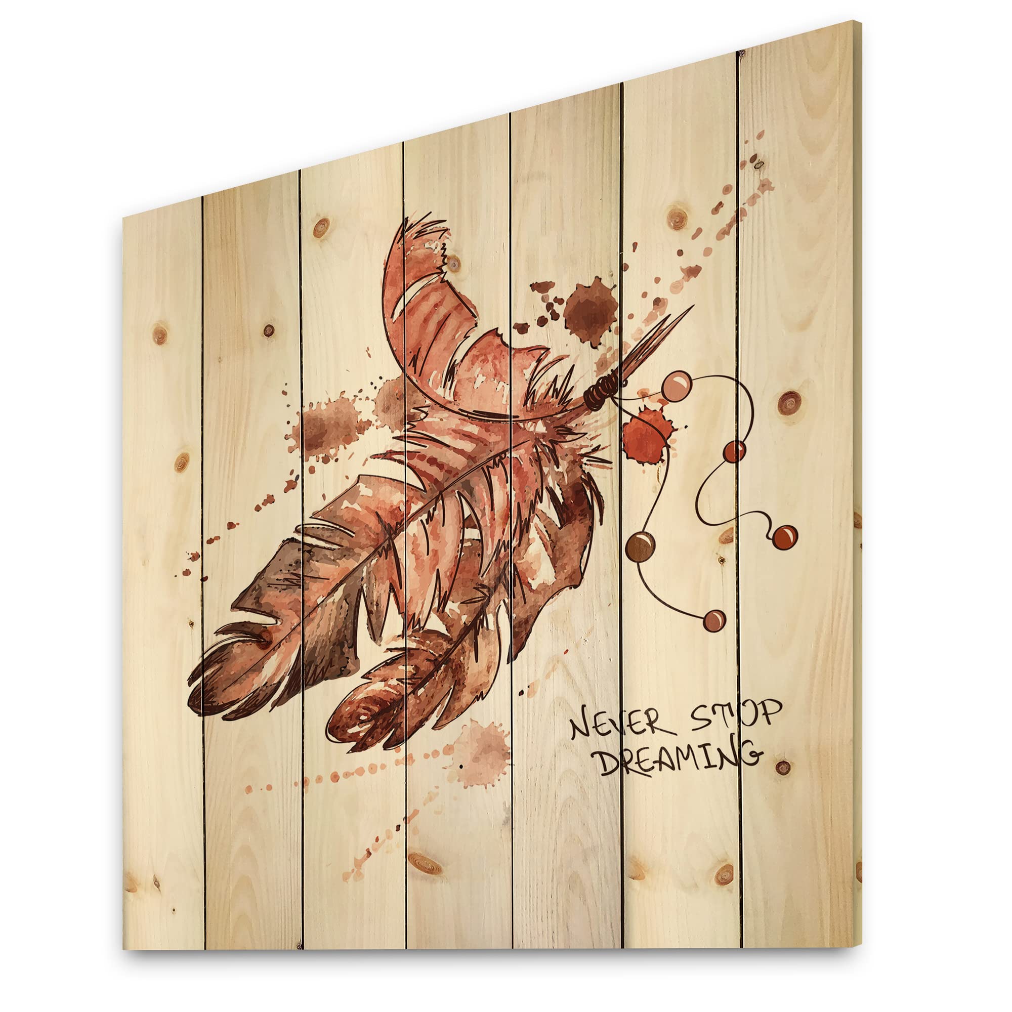Bohemian Wood Wall Decor - Earth Tone Bird Feathers & Eclectic Wood Art Panels with Inspirational Quotes, Natural Pine Wood Wall Hangings for Living Room, Bedroom or Office Decoration