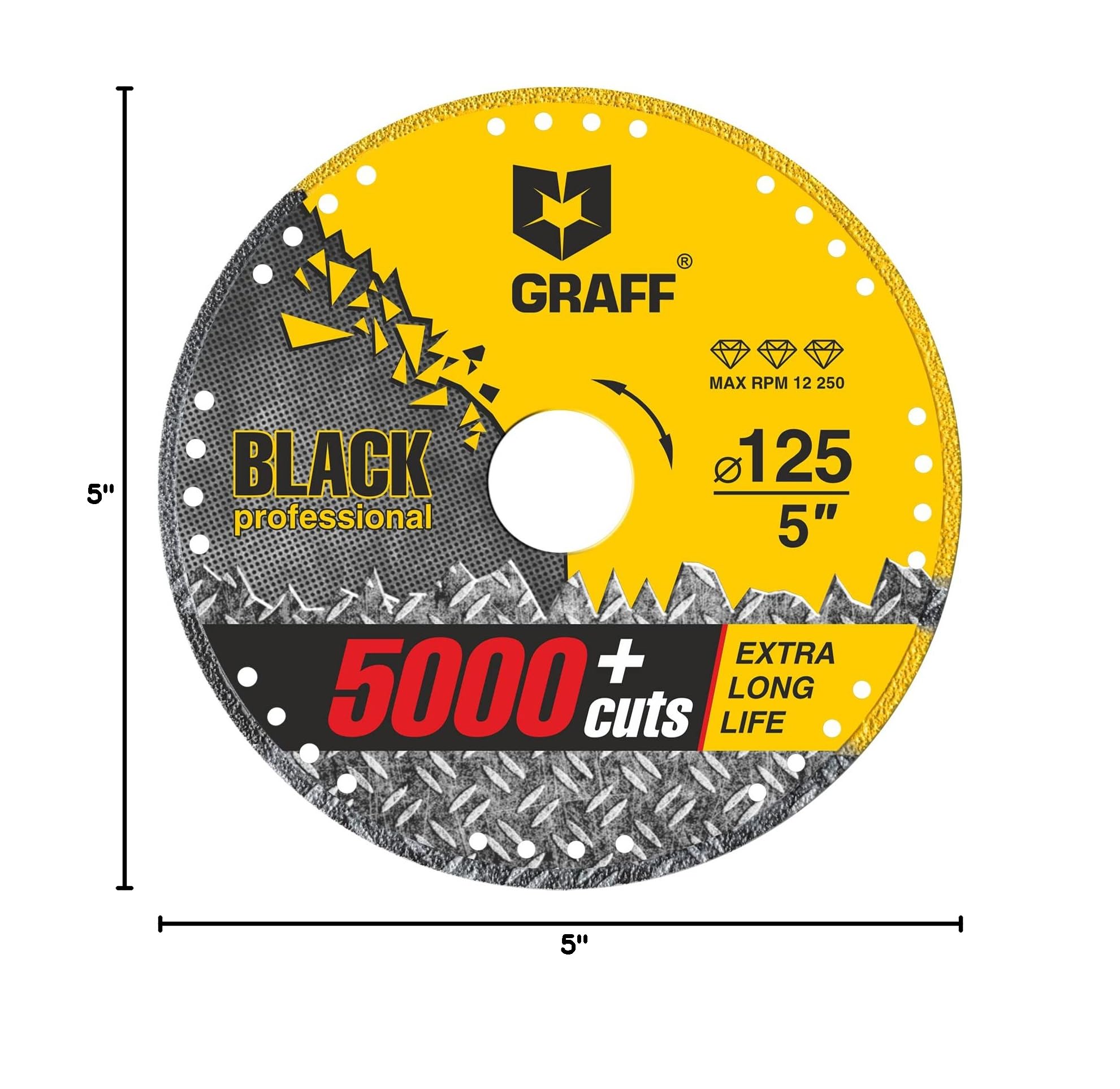 Diamond Metal Cutting Disc 5 Inch - GRAFF Black Cut Off Wheels for Angle Grinder, 60x Longer Wheel Life - Perfect for Metal Fabrication, Construction, and DIY Projects