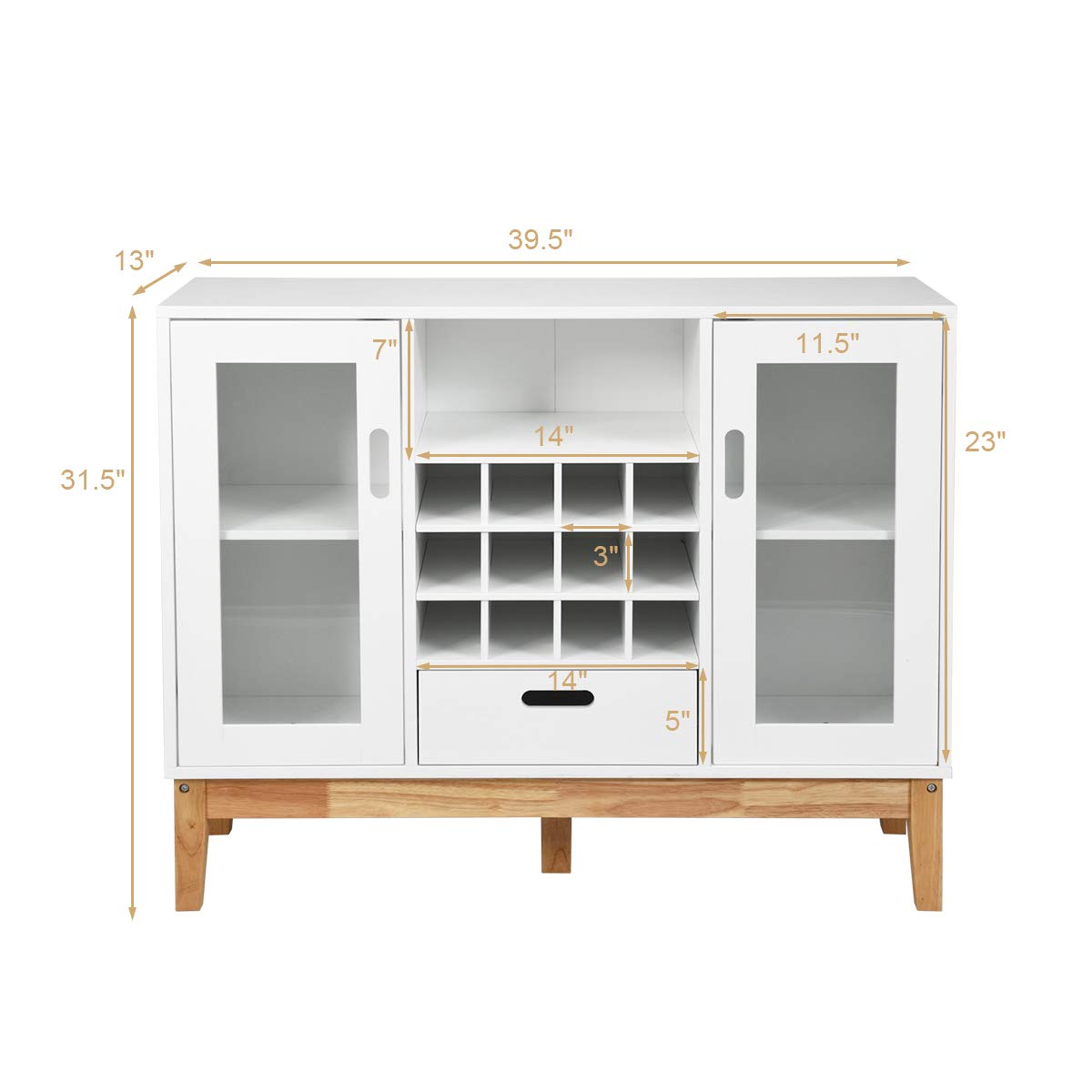 Giantex Buffet Sideboard with Wine Rack - Wooden Kitchen Storage Cabinet with 2 Doors, Drawer & Open Shelf - White & Natural Finish - Perfect for Dining Room, Living Room & Home Bar Organization