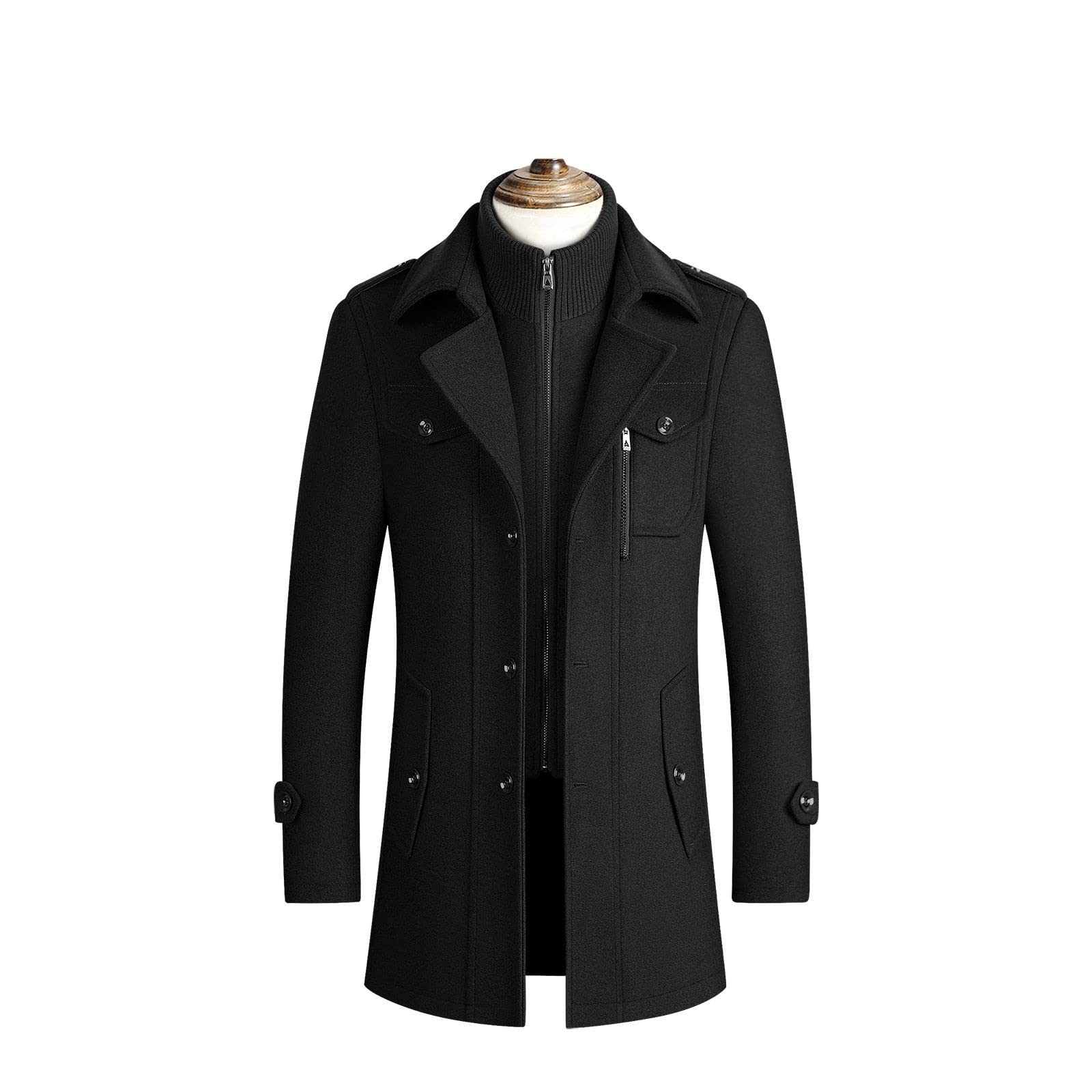 Men's Winter Wool Trench Coat - Mid-Length Thick Double-Layer Military Peacoat | Business Casual Overcoat | Size 10-20 | Warm Duffle Coat for Office, Dating & Outdoor Activities
