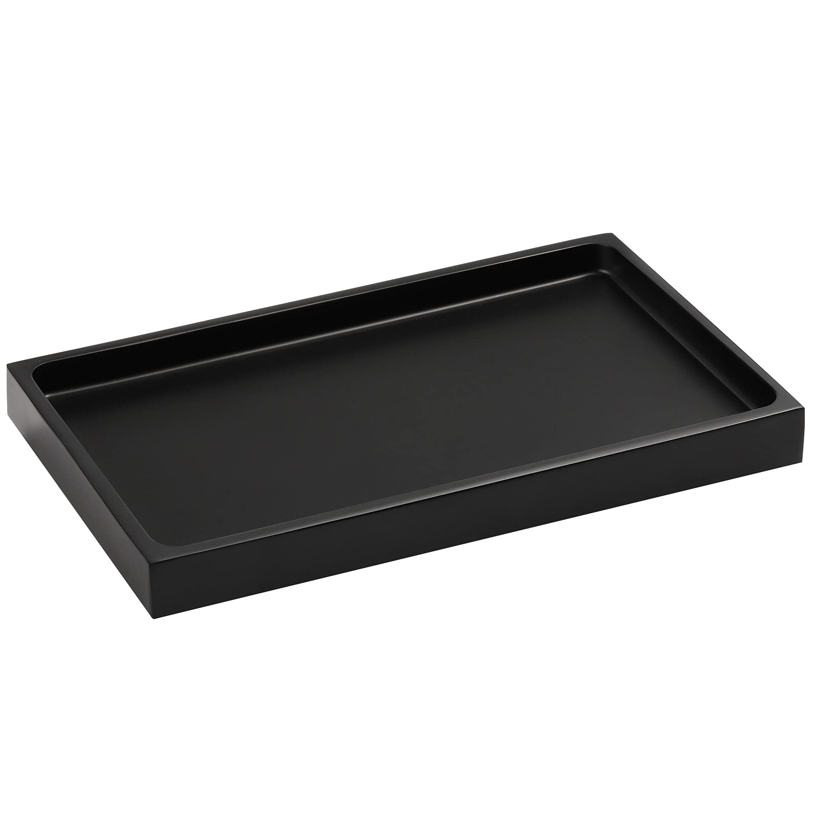 Luxspire Matte Black Resin Bathroom Vanity Tray - Jewelry Organizer & Ring Dish for Countertop, Sink, Dresser - Perfect for Perfume, Candles, Soap, Towels & Bathroom Decor Accessories (Medium Size)