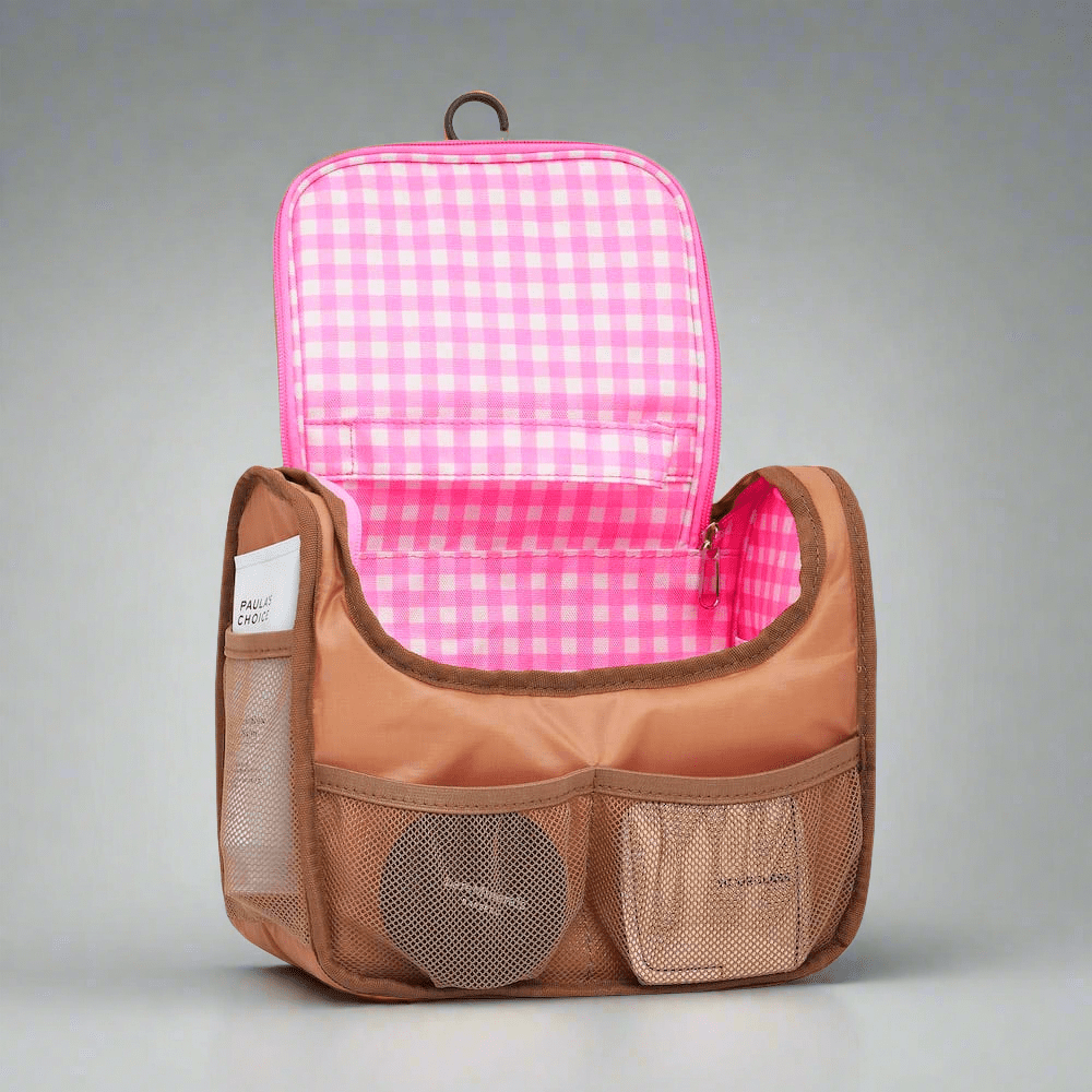 Bon Voyage Travel Toiletry Bag - Waterproof Black Gingham Cosmetic Organizer for Women & Men | Perfect for Airplane, Camping & Gym Essentials