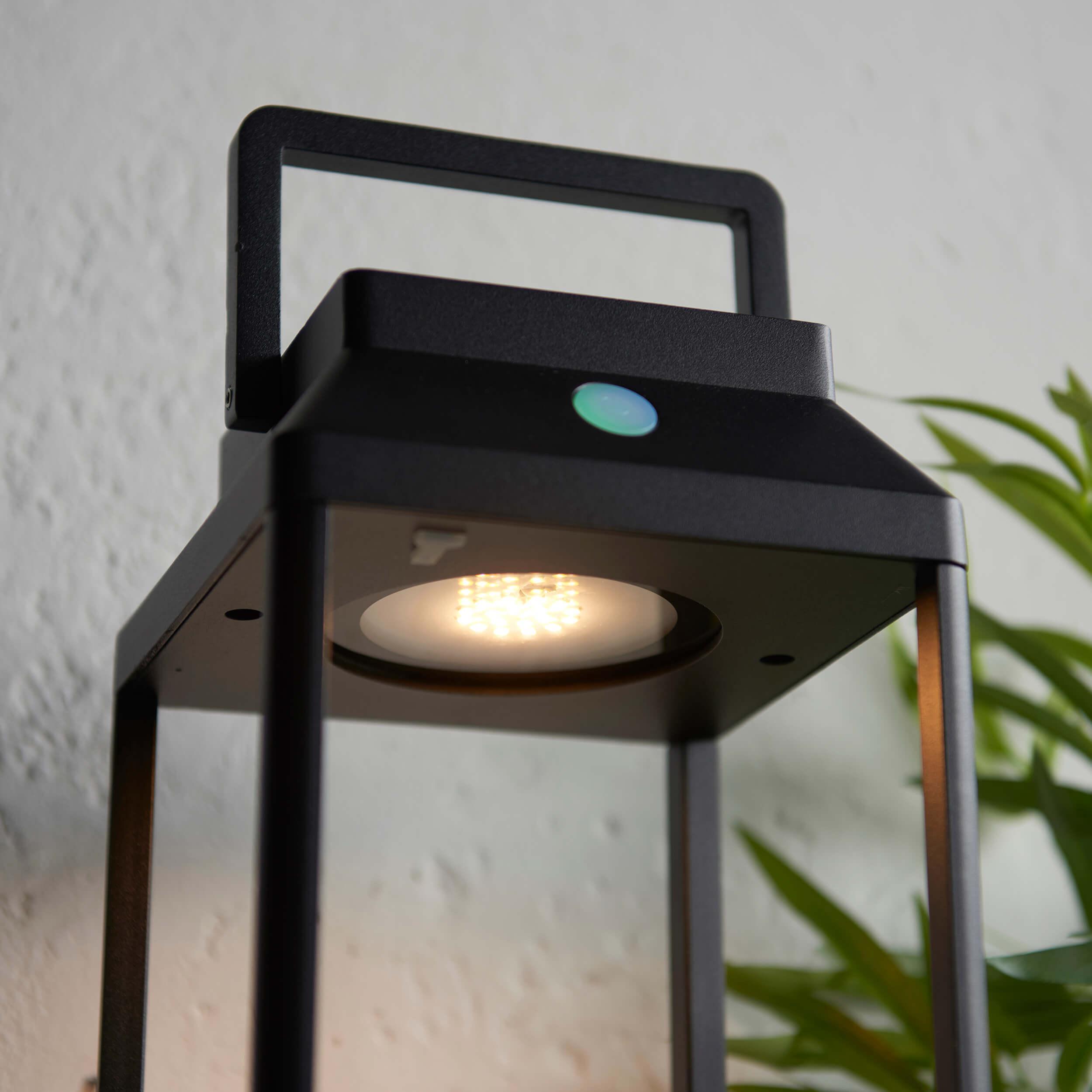 Solar Powered Outdoor Table Lamp - 1 Light Black Endon Lantern for Patio, Garden, and Backyard Decor