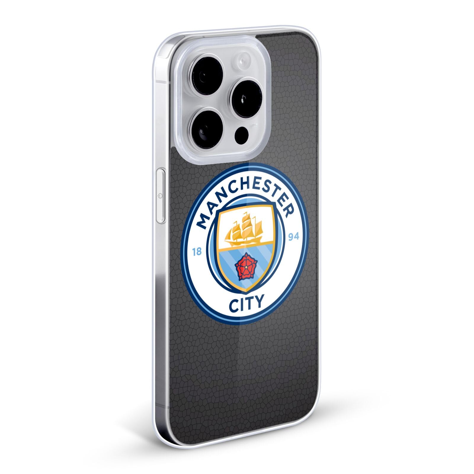Officially Licensed Manchester City FC Black Mosaic Pixel Gel Case for iPhone 12/12 Pro - Soft Protective Phone Cover with Full Color Badge - Perfect for Soccer Fans and Match Days