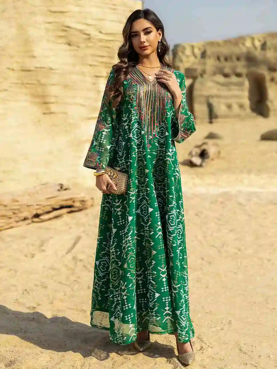 Elegant Eid Dress with Embroidery Applique - Flowy Caftan Kaftan Maxi Dress #25468 for Women - Perfect for Holiday Celebrations, Parties & Special Occasions