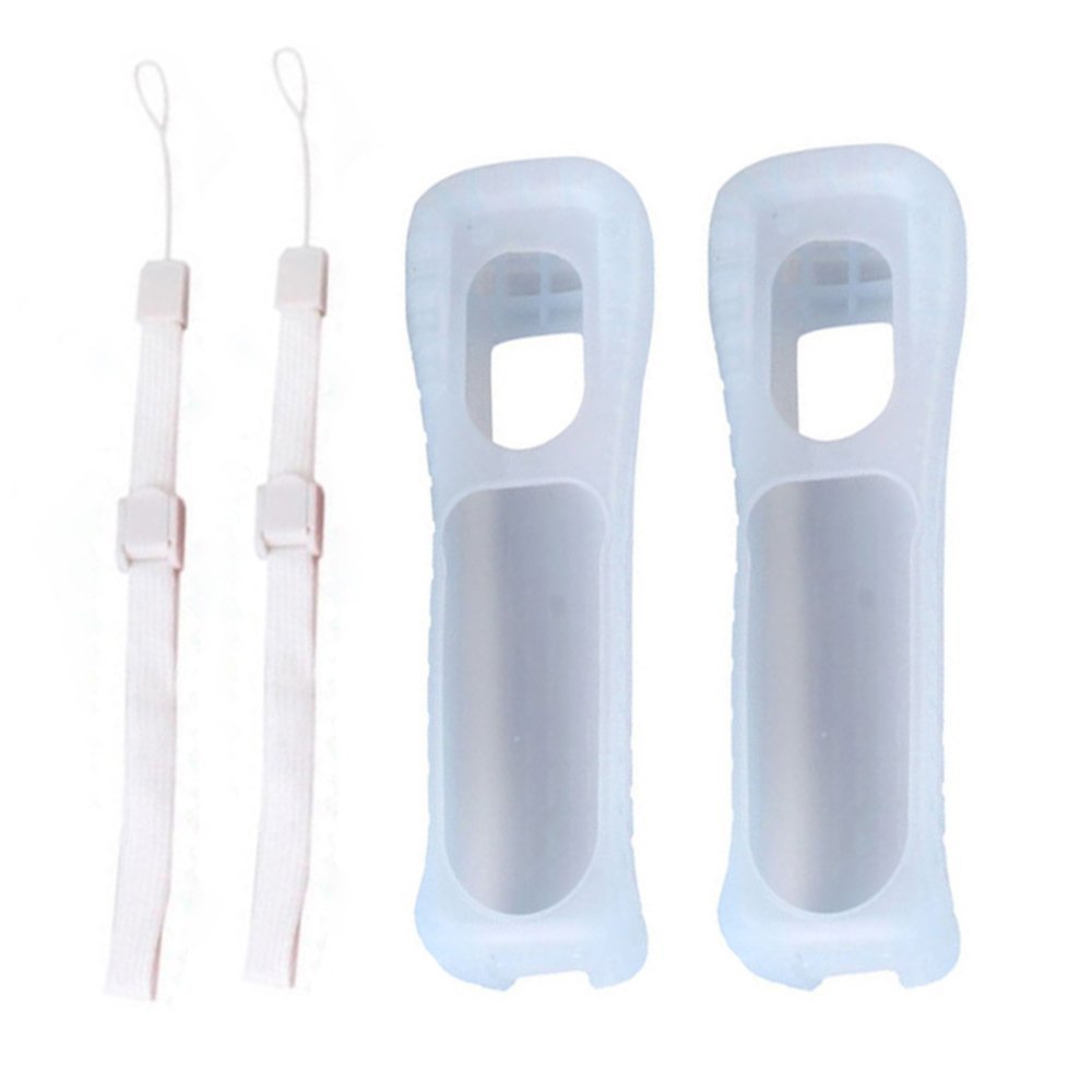 2 Pack White Silicone Protective Case Cover with Wrist Strap for Wii Remote Controller - Shockproof Grip for Gaming & TV Control (Compatible with Wii Motion Plus) - Perfect for Family Game Nights & Party Entertainment