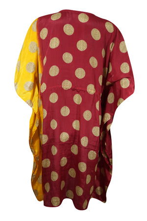 Boho Chic Short Kaftan Dress for Women - Red & Yellow Flowy Summer Cover Up, Casual Housedress, Beach Pool Party Outfit, Stylish Loungewear in Size L & 2X | Perfect for Vacations, Beach Trips & Relaxing at Home