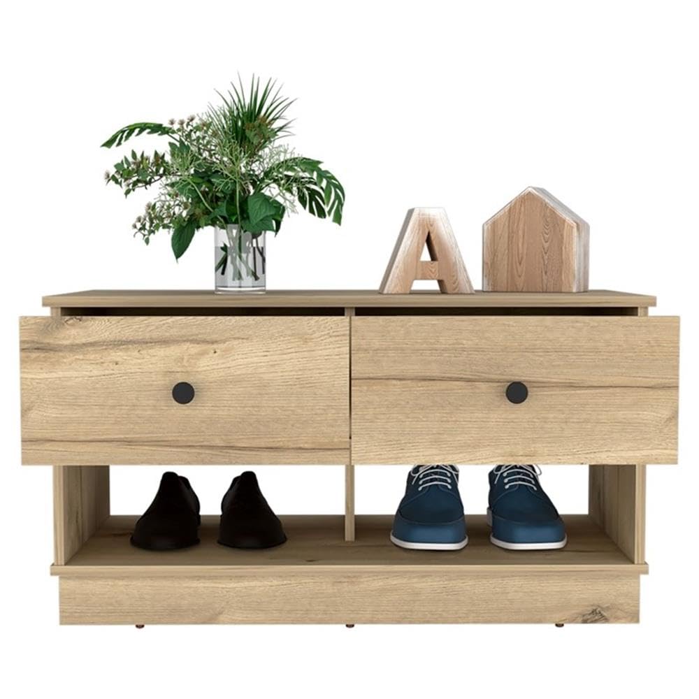 TUHOME Hamilton Storage Bench - Engineered Wood Entryway Bench with Seat, Beige - Perfect for Hallway, Living Room & Bedroom Organization