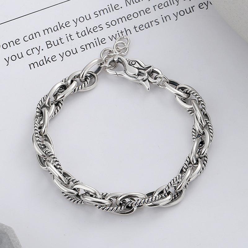 Vintage S925 Sterling Silver Hip Hop Bracelet with Dragon Head Buckle - Heavy Duty Woven Design for Men & Women - Perfect for Streetwear, Rap Concerts and Gothic Fashion