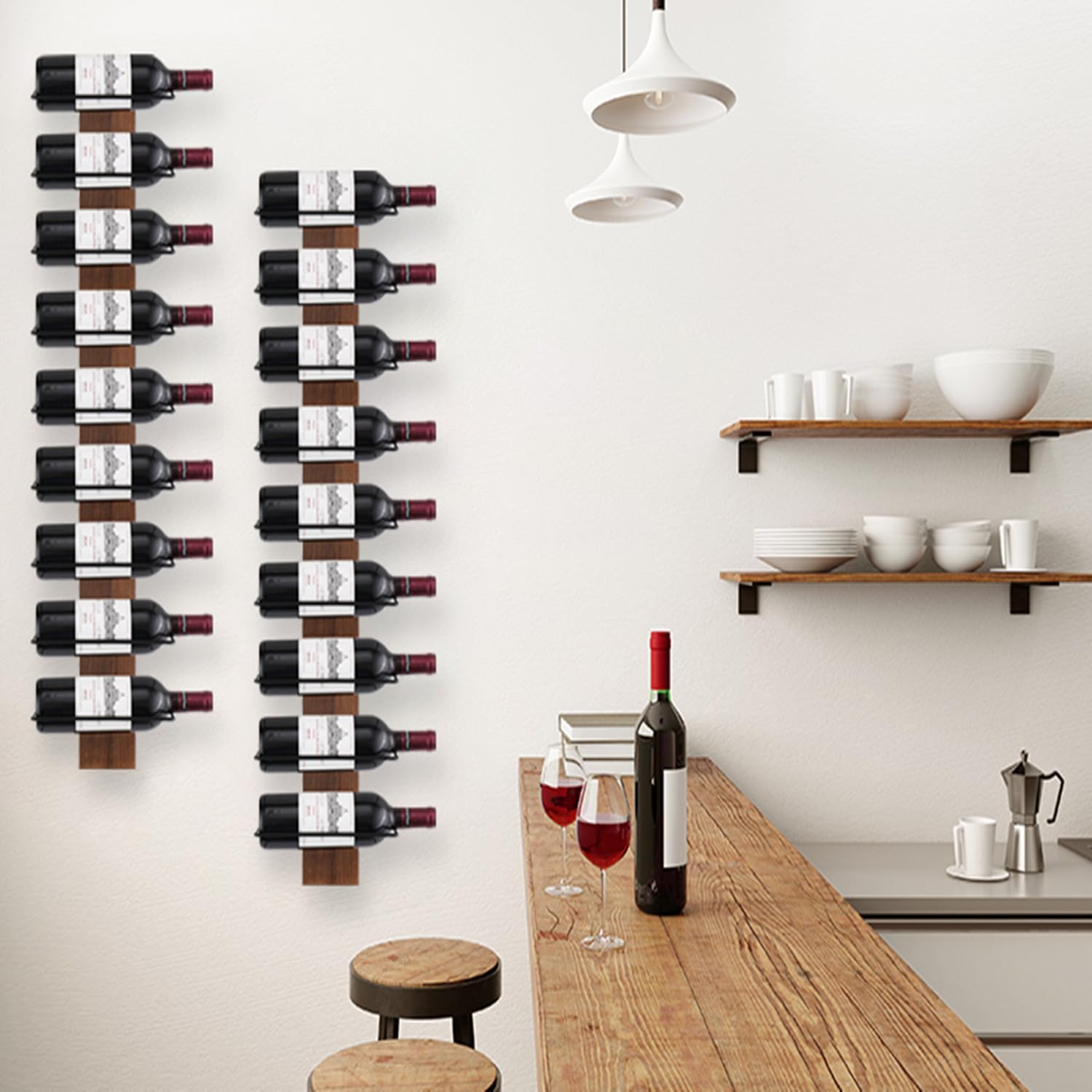 Wall Mounted Wine Rack for 9 Bottles - Bar, Kitchen & Dining Decor