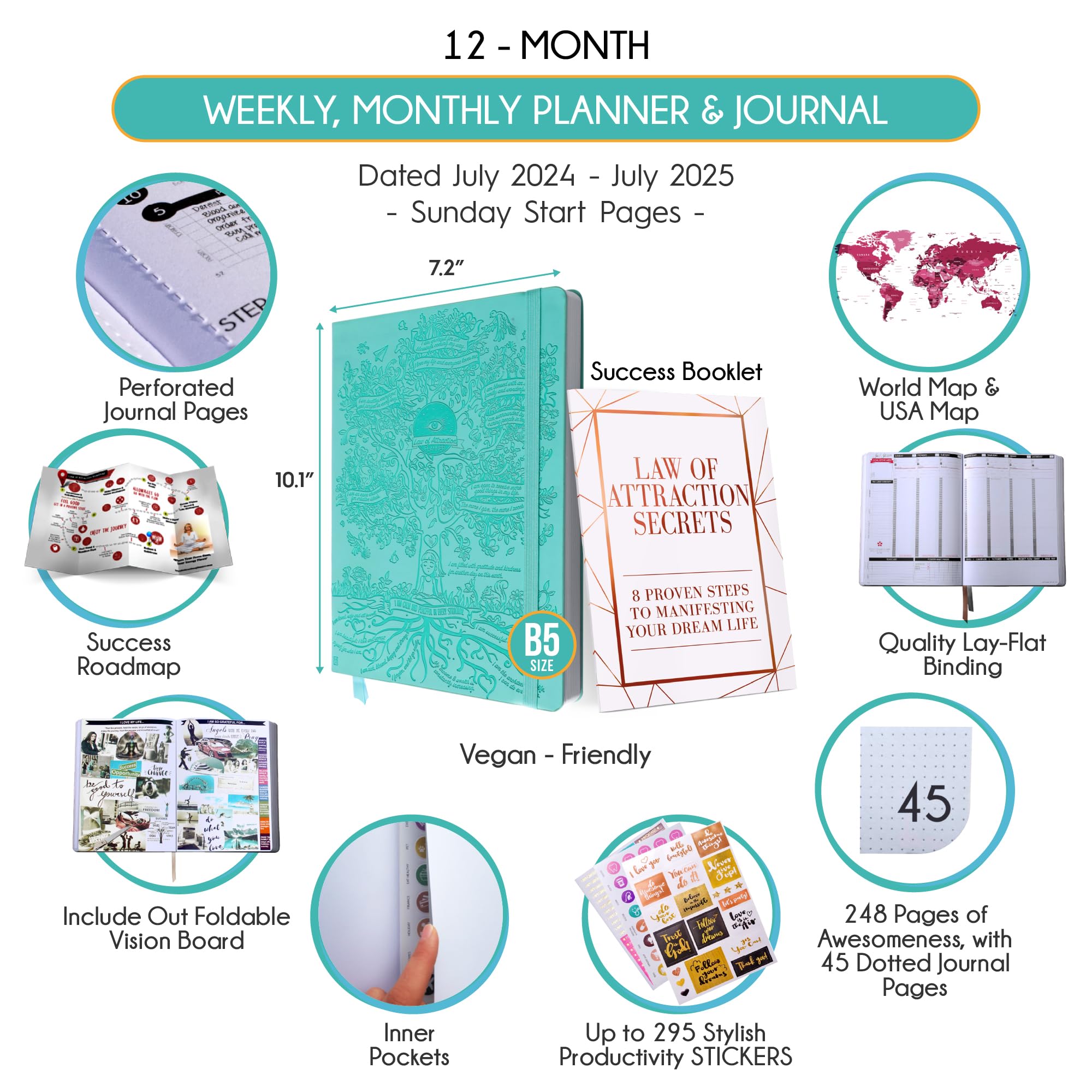 2024-2025 Academic Planner - Weekly & Monthly Productivity Planner with Goal Tracking, Gratitude Journal & Stickers | Daily Manifestation Journal | Perfect for Students & Professionals | Dated July 2024-July 2025 | Ideal for School, Work & Personal Organization