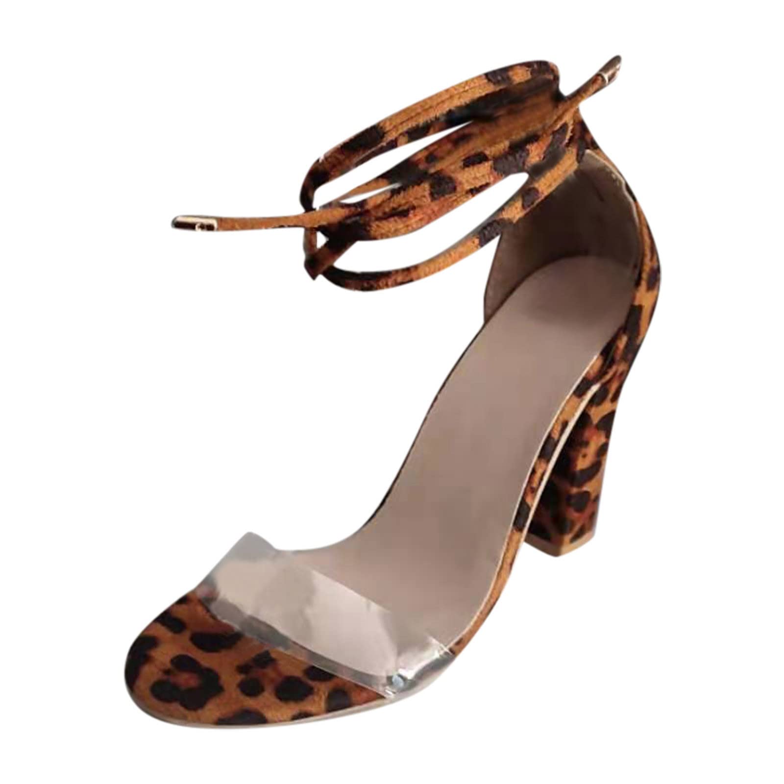 ZSpyx Women's High Heel Sandals - Thick Suede & PVC Transparent Strap Fashion Sandals for Women, Size 9M (Brown, 8) - Perfect for Summer Outfits, Beach Vacations & Casual Wear