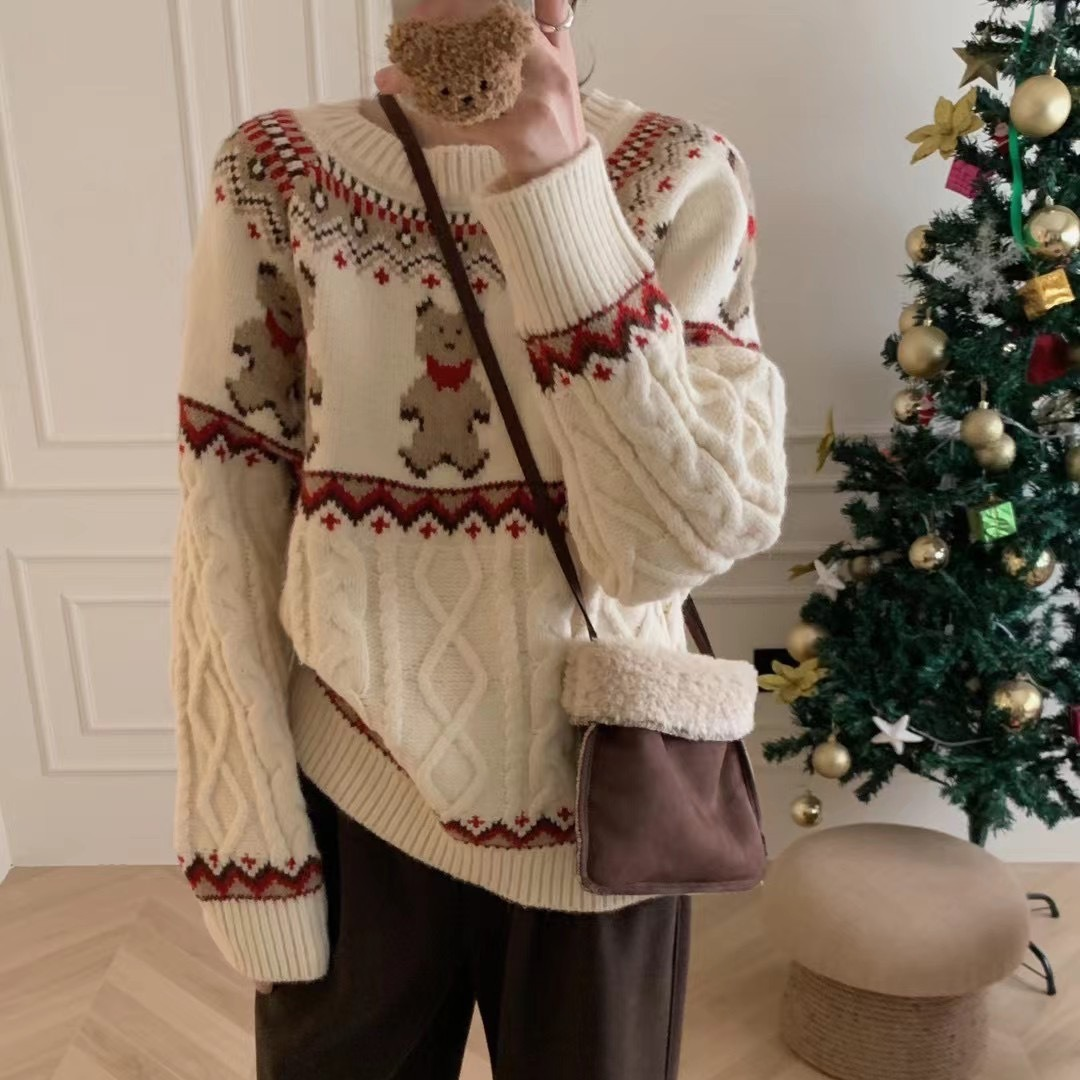Vintage Knit Sweater for Women - Cozy Loose Fit Winter Christmas Pullover - Perfect for Holiday Parties & Casual Outfits