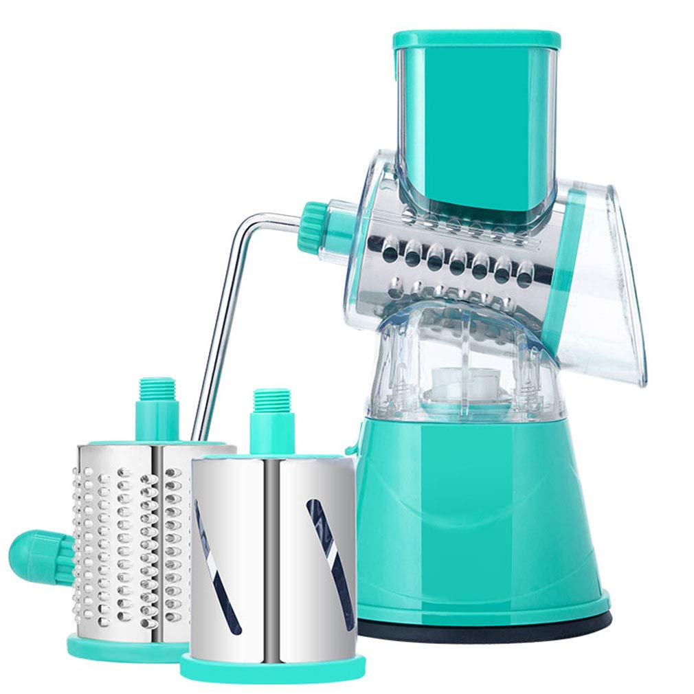 Premium Rotary Cheese Grater with 3 Blades - Detachable Mandoline Slicer & Vegetable Cutter - Suction Cup Base for Stability - Perfect for Salads, Pasta & Meal Prep (Multifunctional Kitchen Tool)