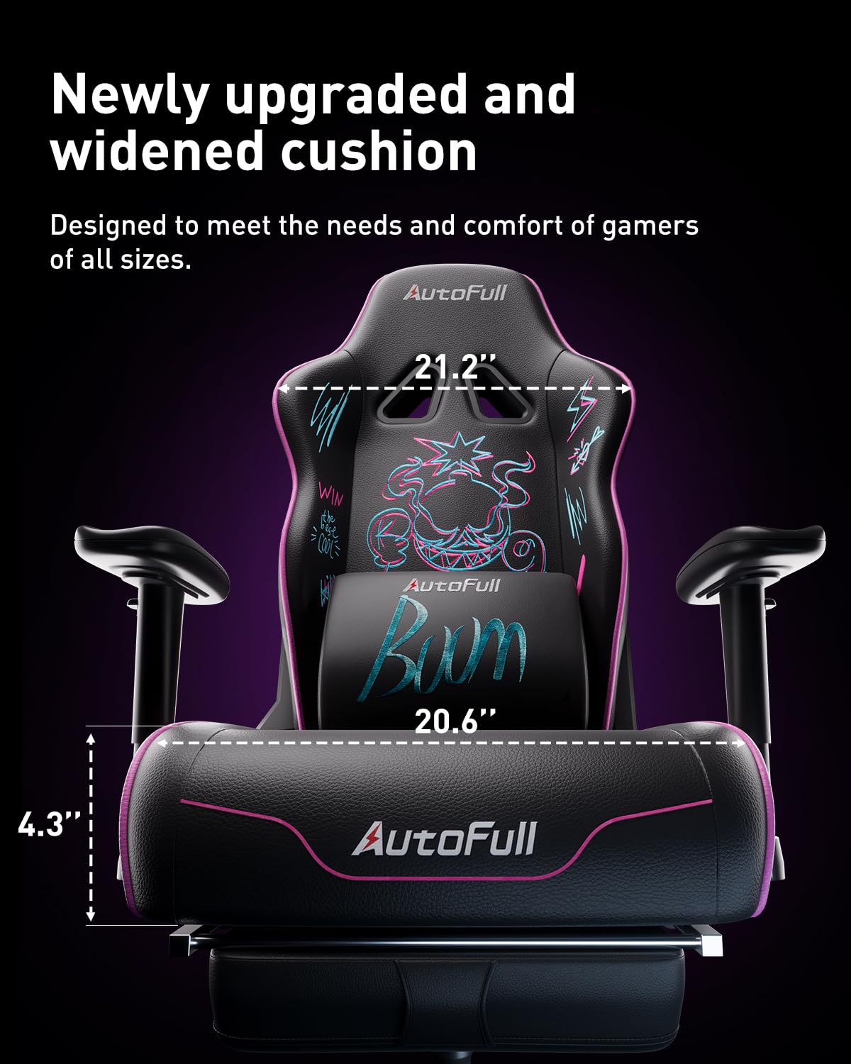 AutoFull C3 Ergonomic Gaming Chair - PU Leather Racing Style Office Chair with Lumbar Support & Footrest, Wingless Cushion Design for Comfort - Black | Perfect for PC Gaming, Home Office & Workstation Setup