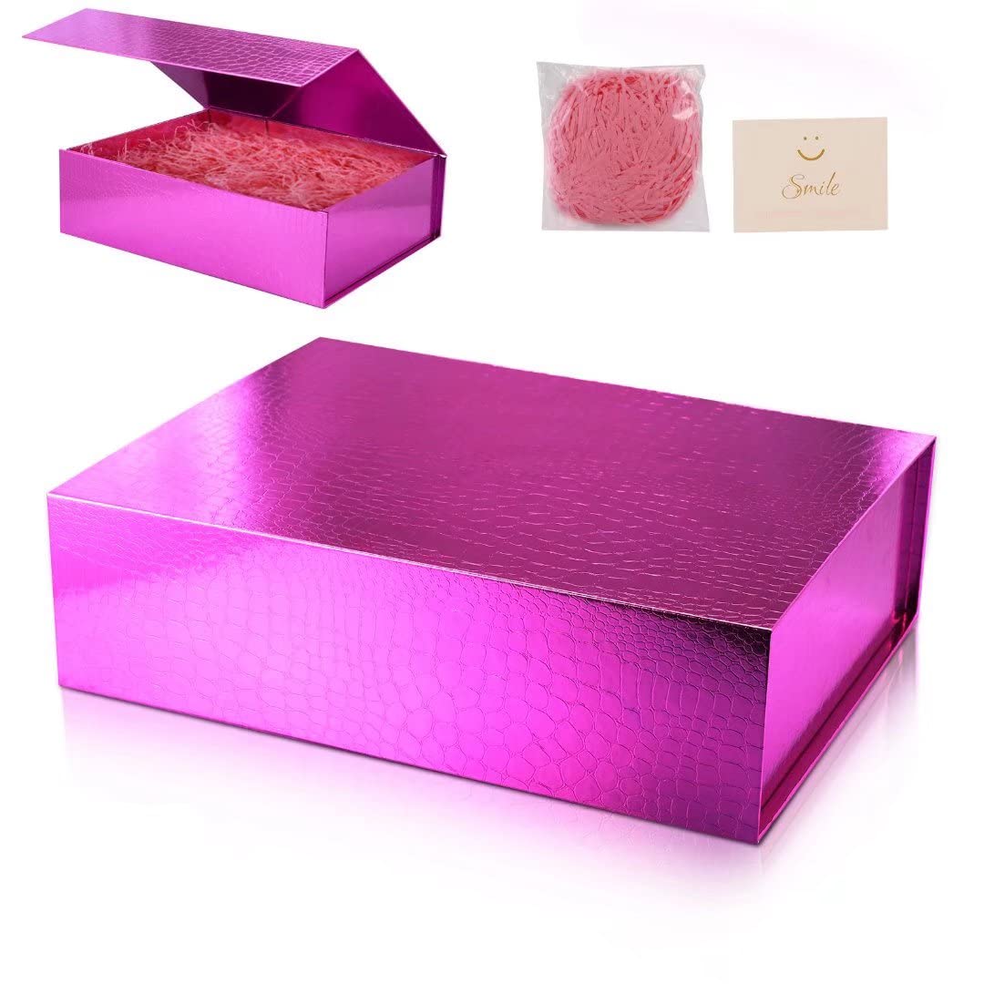 Premium Gift Box with Lid - Large Magnetic Closure Collapsible Storage Box for Bridesmaid Proposals, Birthdays, Weddings & Graduations | Sturdy Decorative Gift Wrap Box for Parties & Festivals (12.6x9.45x3.54 Inches, Purple) - Perfect for Present Wrapping, Jewelry Storage & Special Occasion Gifting